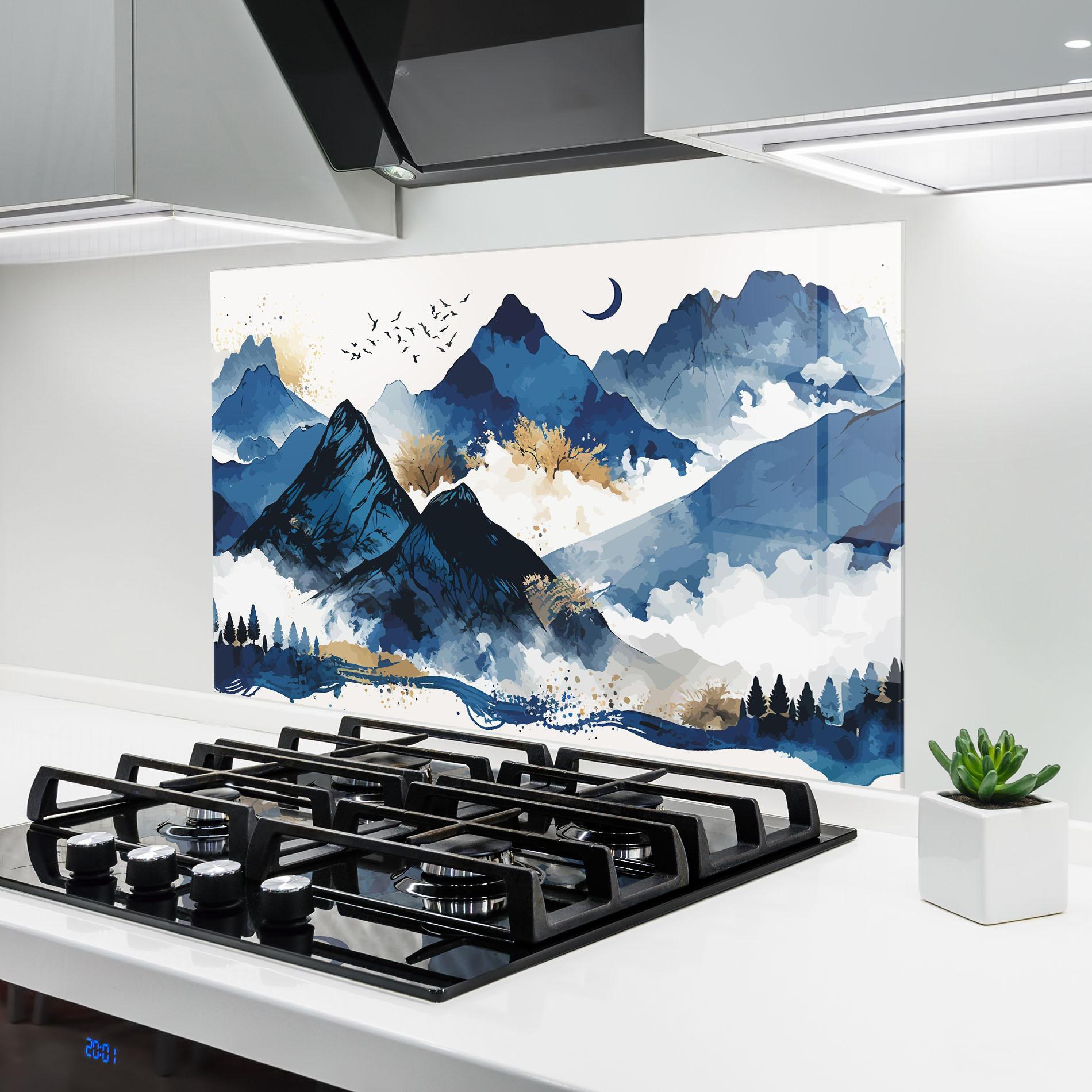 Küchenrückwand Glas Blue Mountain Moon mockup 6