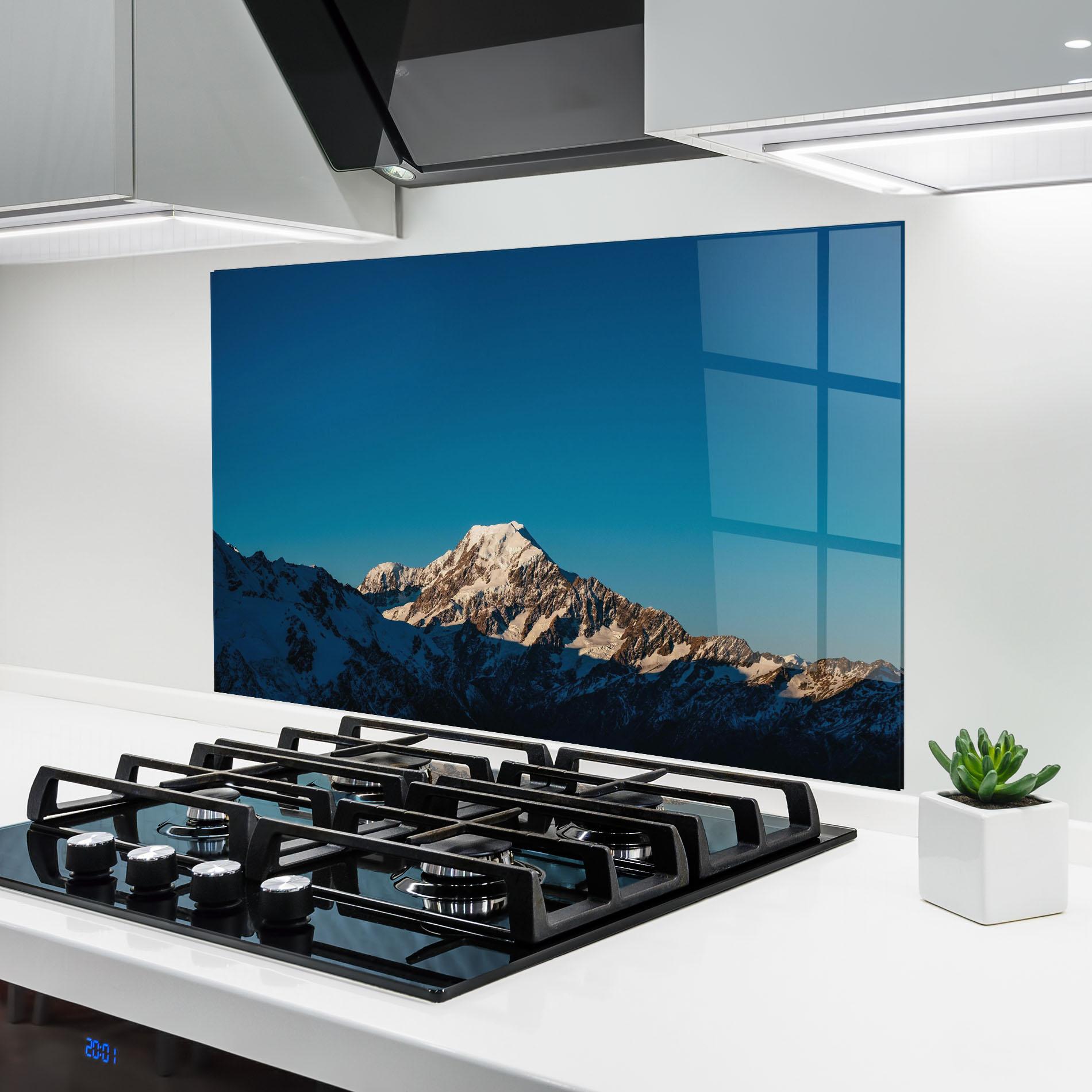 Küchenrückwand Glas Blue Snowy Mountain mockup 6