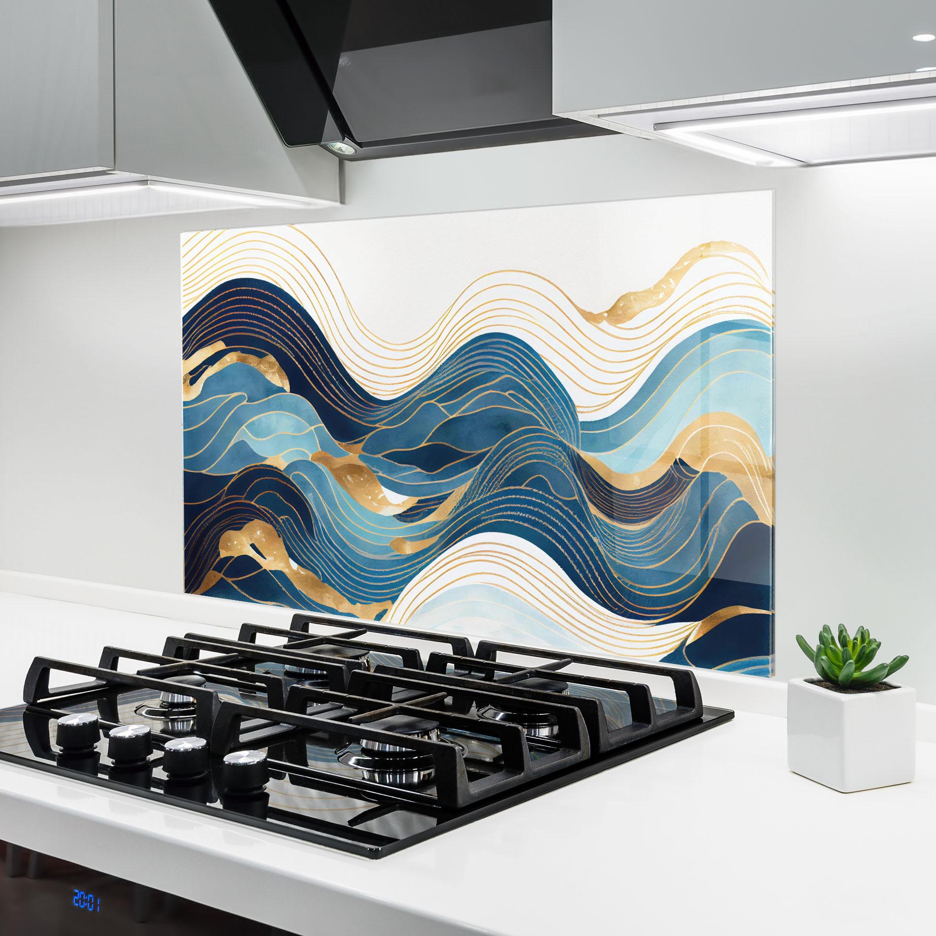 Küchenrückwand Glas Blue Wave Mountain mockup 6
