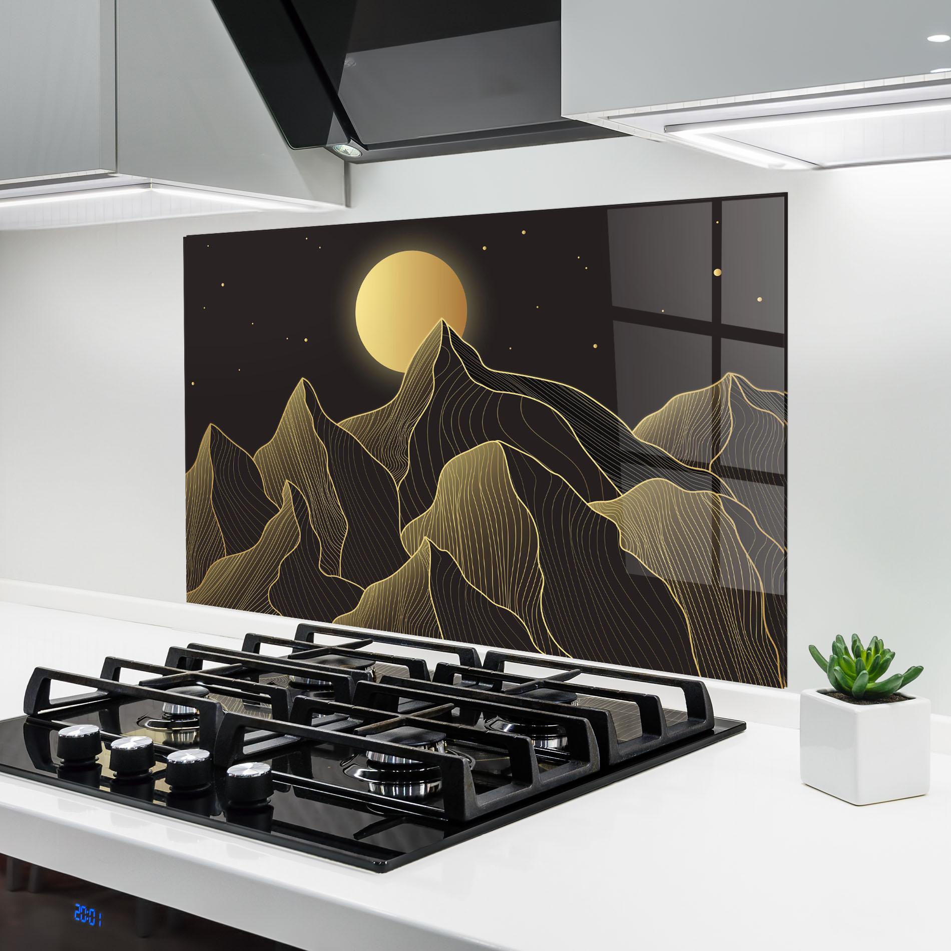 Küchenrückwand Glas Gold Shiny Moon mockup 6