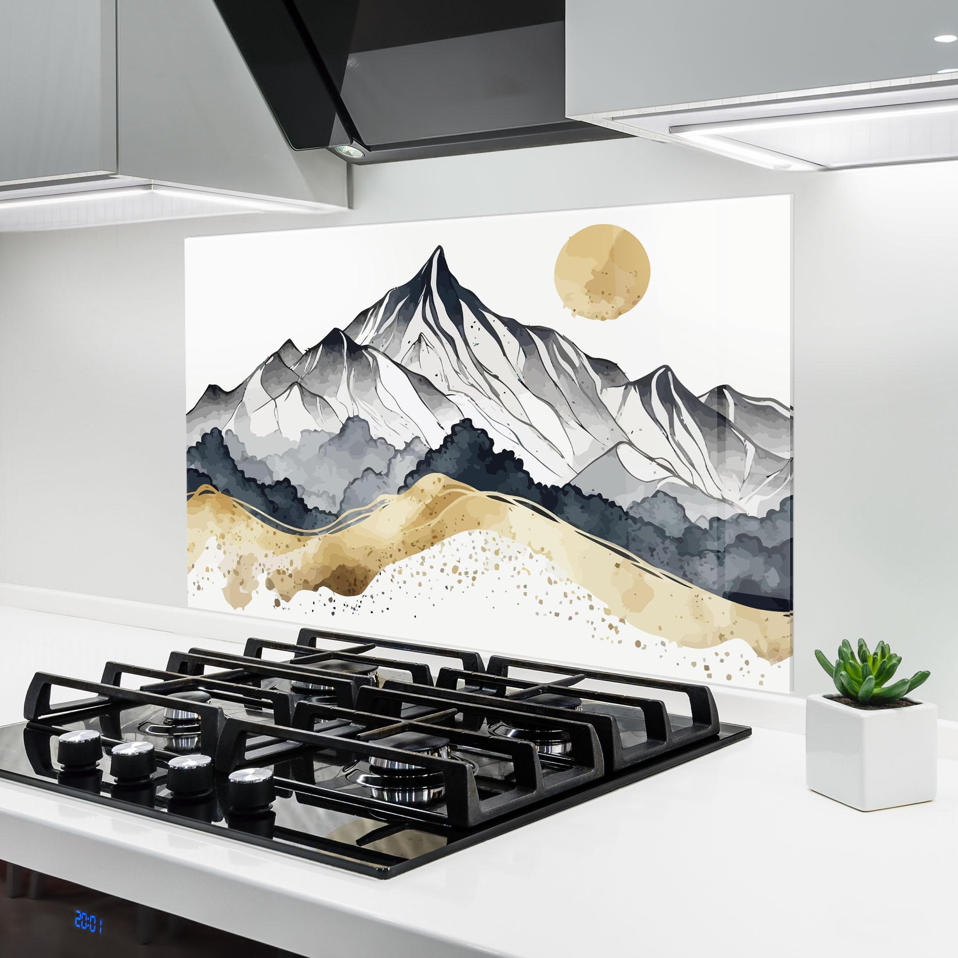 Küchenrückwand Glas Grey Gold Mountain mockup 6