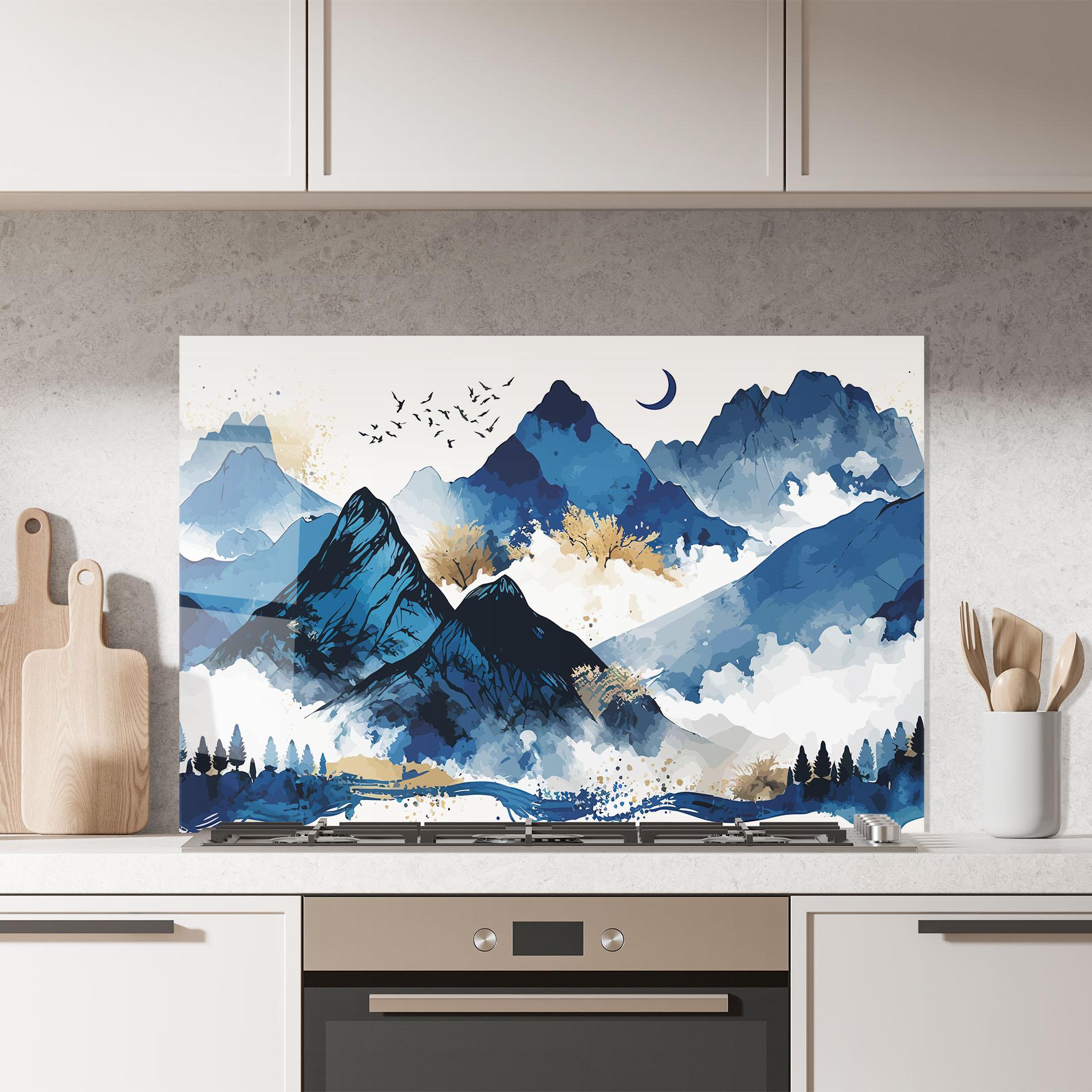 Küchenrückwand Glas Blue Mountain Moon mockup 7