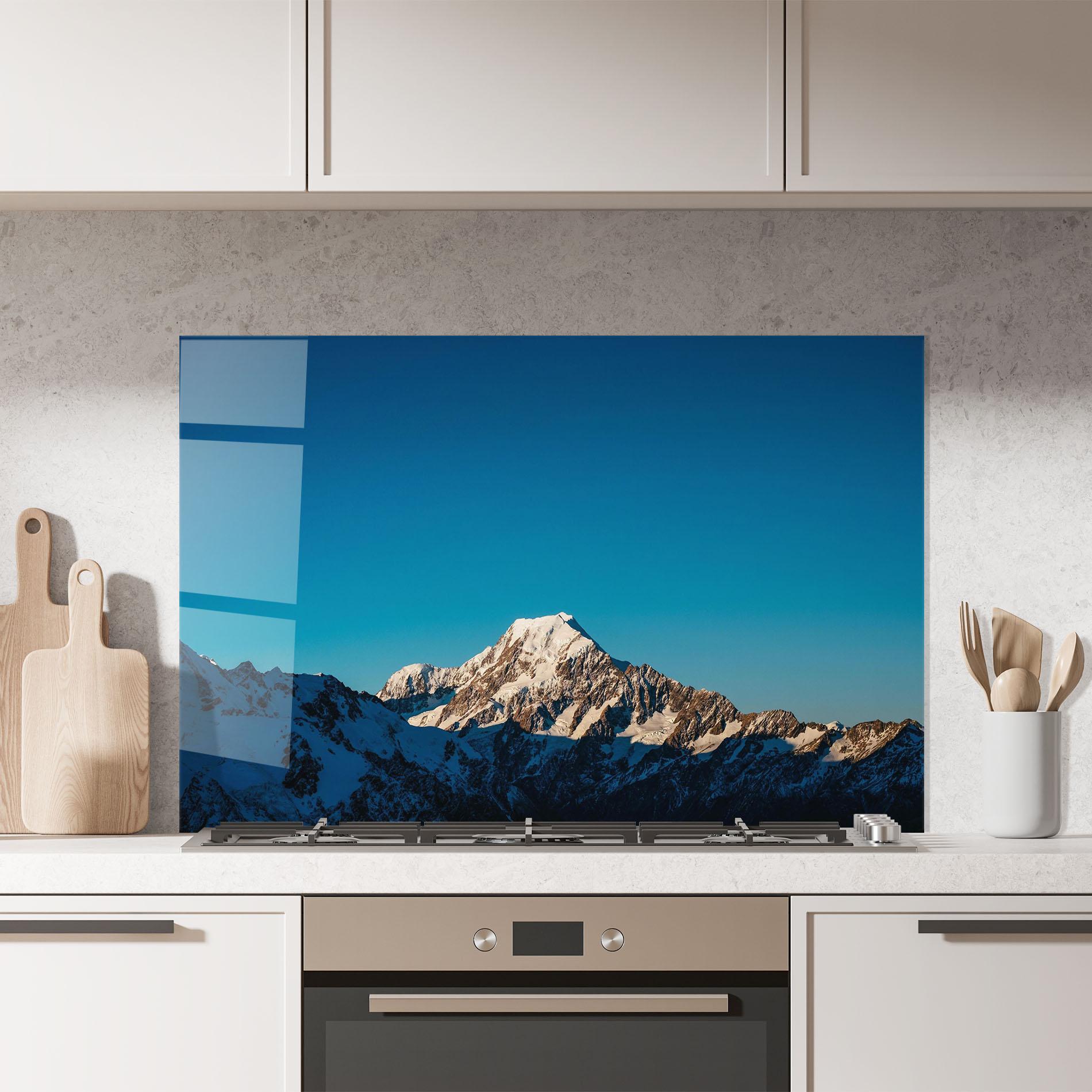 Küchenrückwand Glas Blue Snowy Mountain mockup 7
