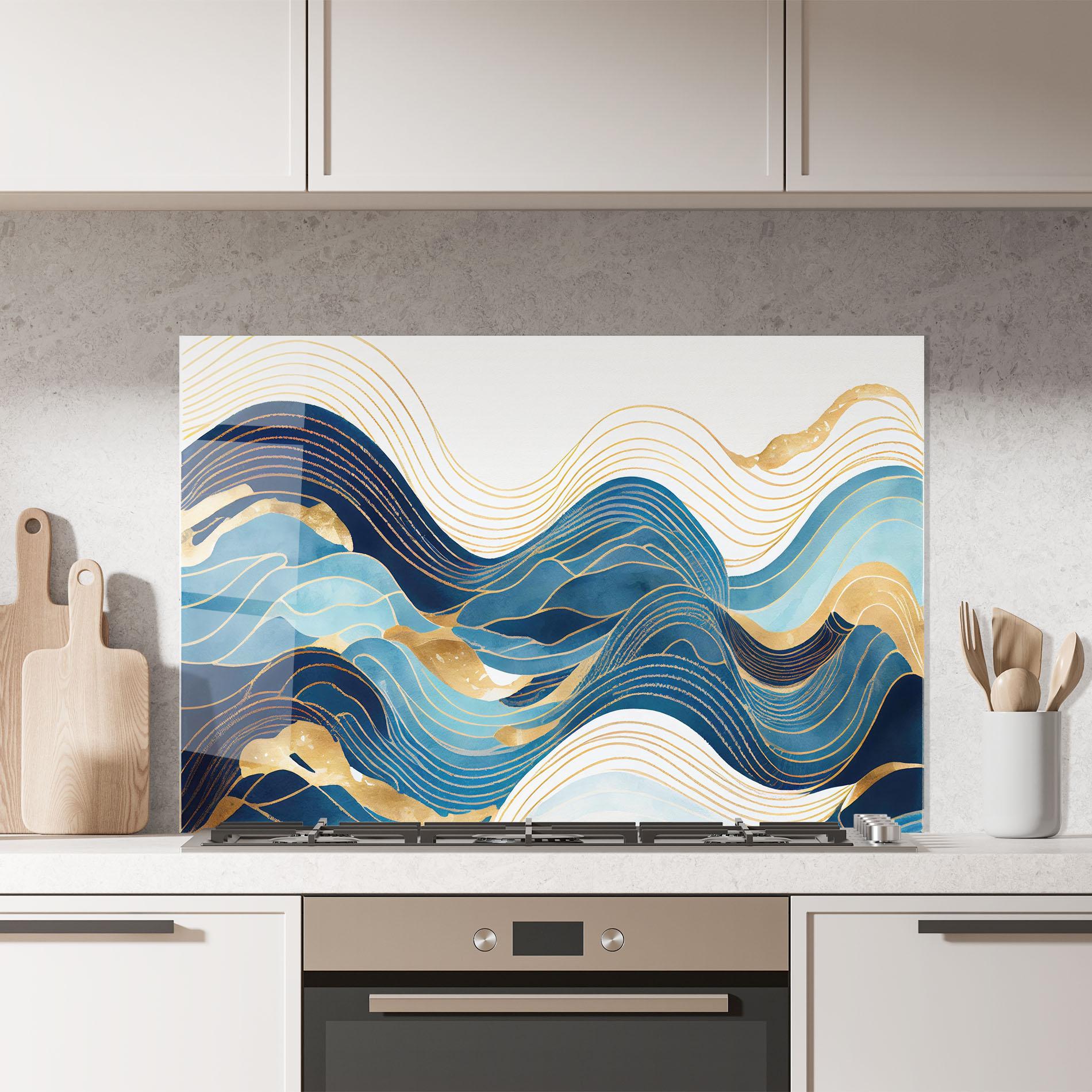 Küchenrückwand Glas Blue Wave Mountain mockup 7