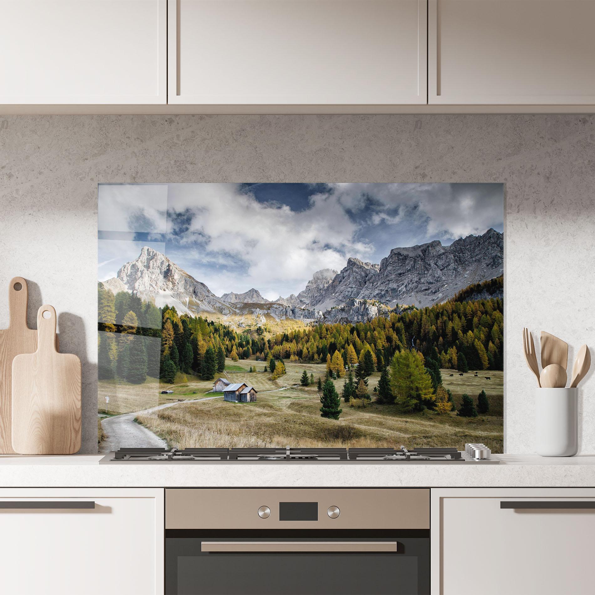 Küchenrückwand Glas Cloudy Mountains View mockup 7
