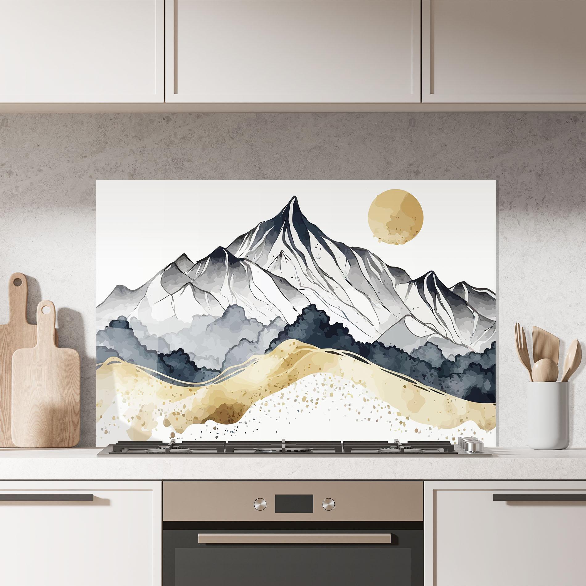 Küchenrückwand Glas Grey Gold Mountain mockup 7