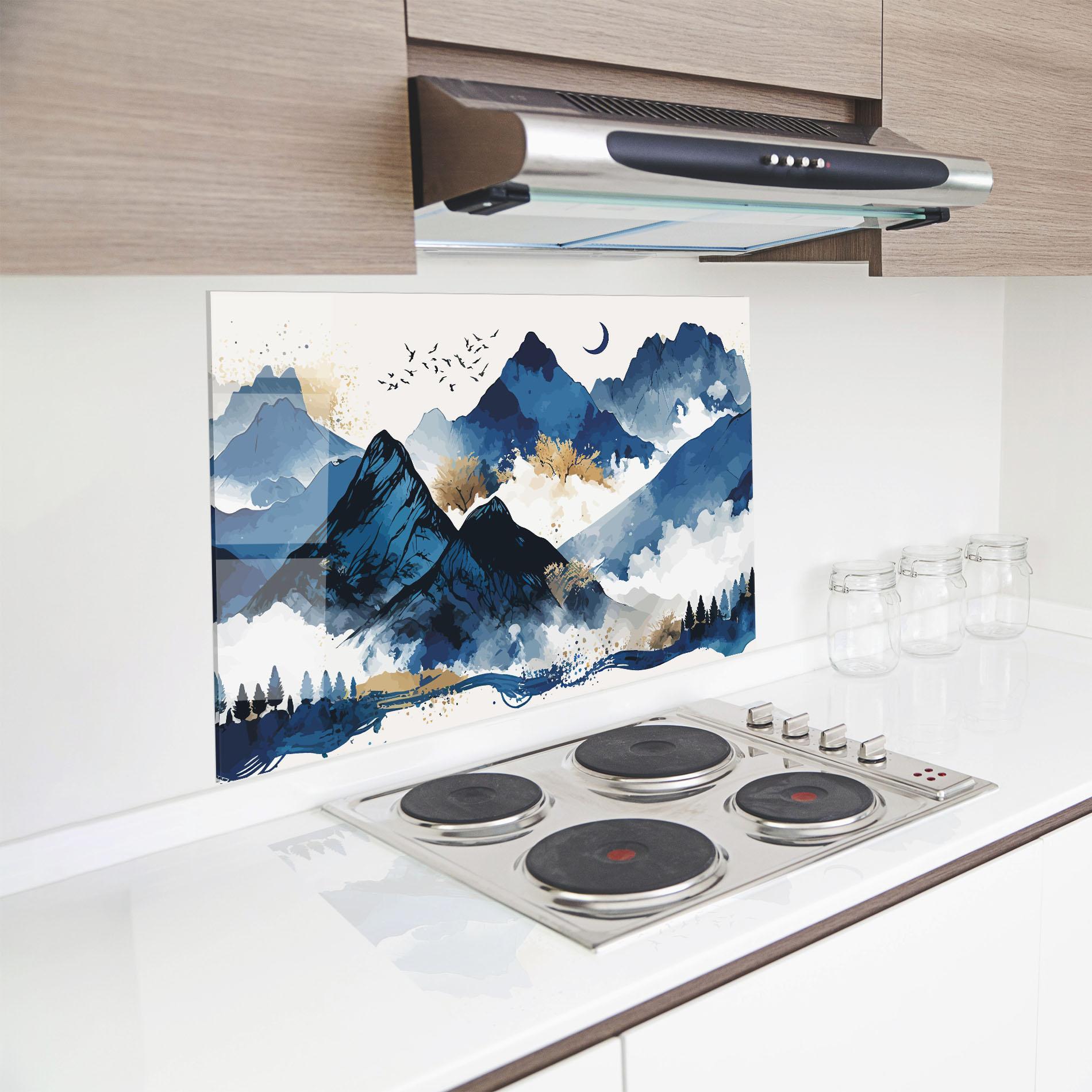 Küchenrückwand Glas Blue Mountain Moon mockup 8