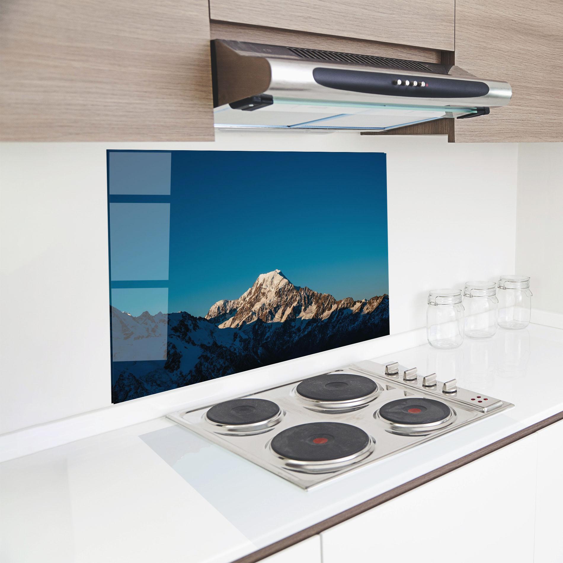 Küchenrückwand Glas Blue Snowy Mountain mockup 8