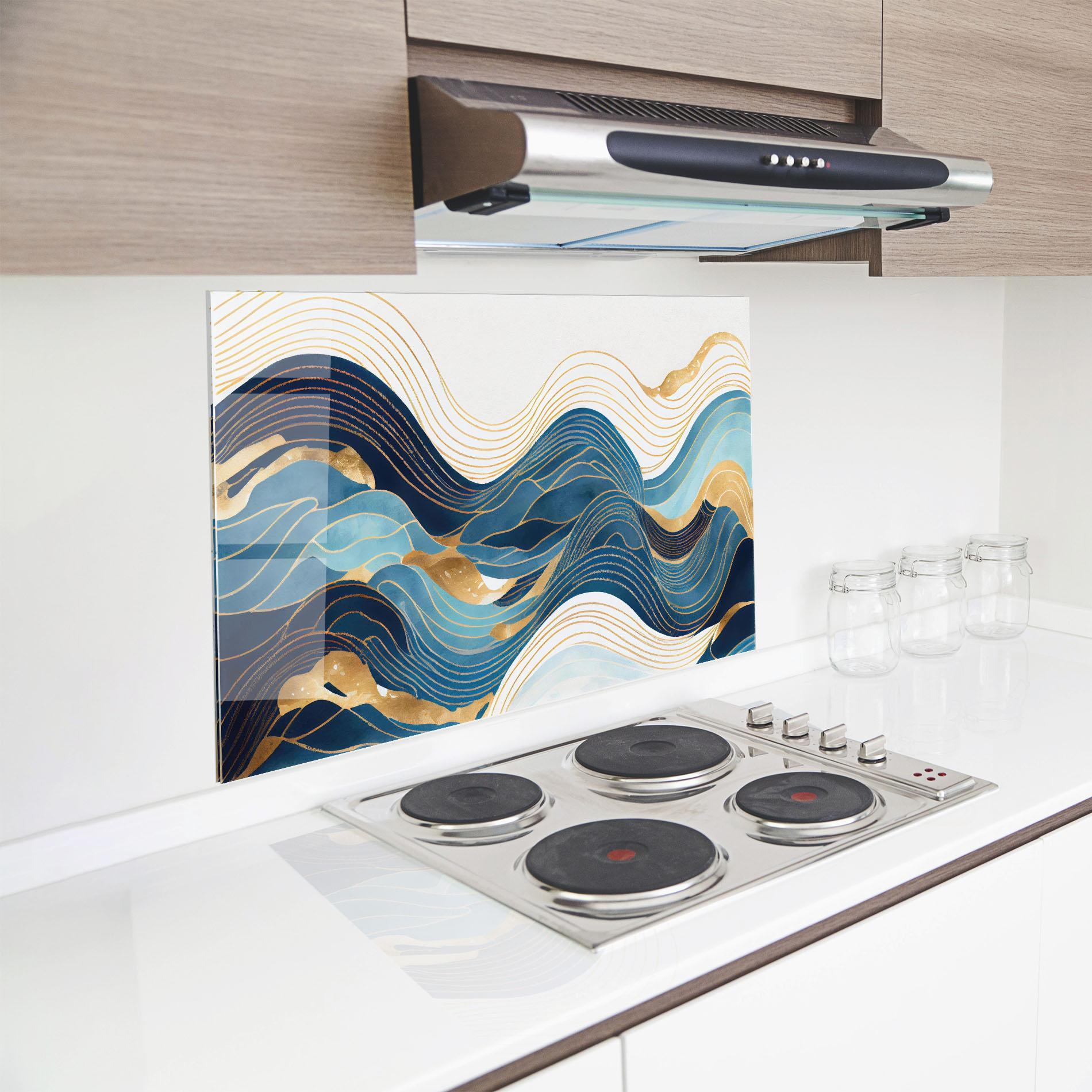 Küchenrückwand Glas Blue Wave Mountain mockup 8