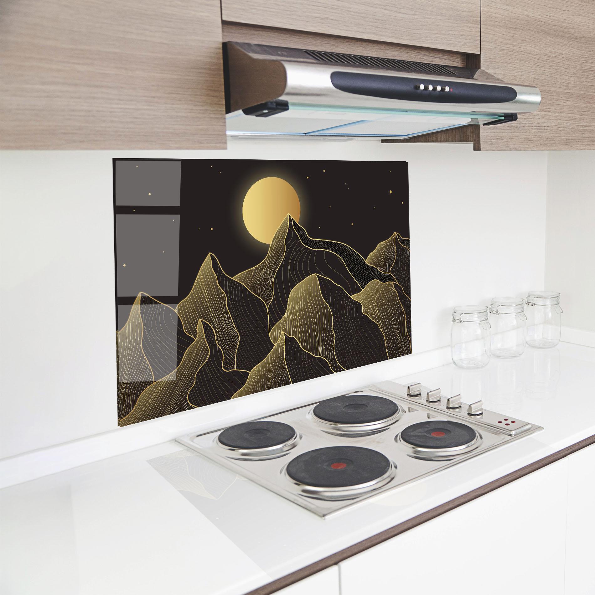 Küchenrückwand Glas Gold Shiny Moon mockup 8