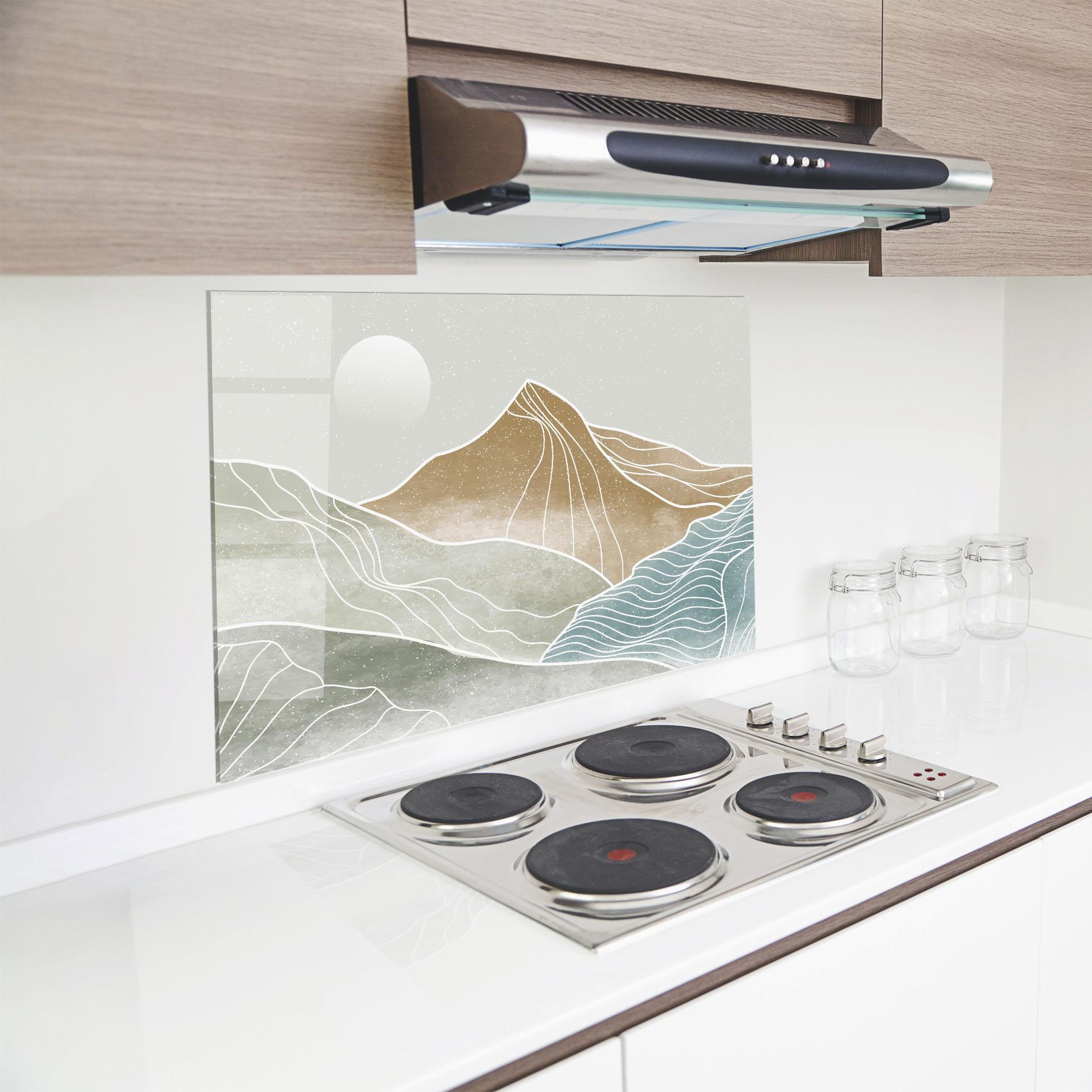 Küchenrückwand Glas Minimal Mountain mockup 8