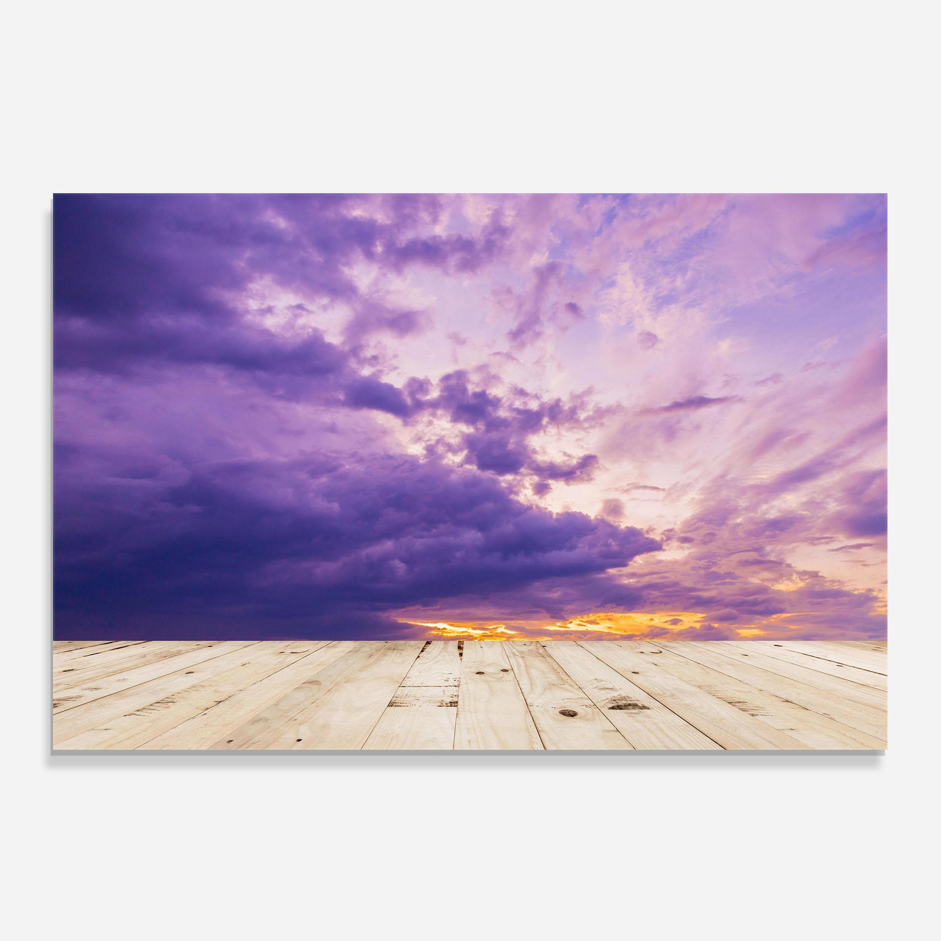 Küchenrückwand Glas Wood Table Clouds mockup 0