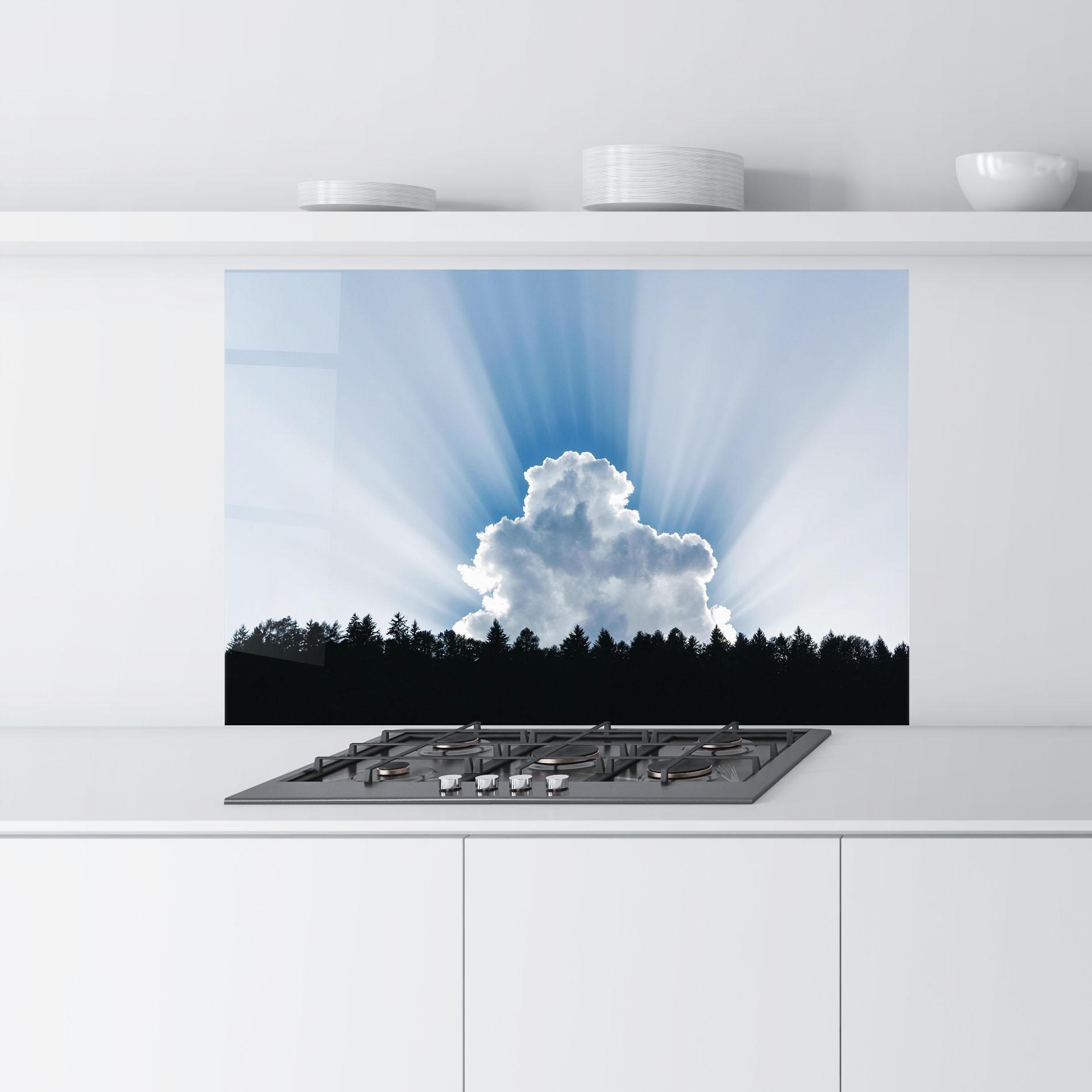 Küchenrückwand Glas Big White Cloud Light mockup 9