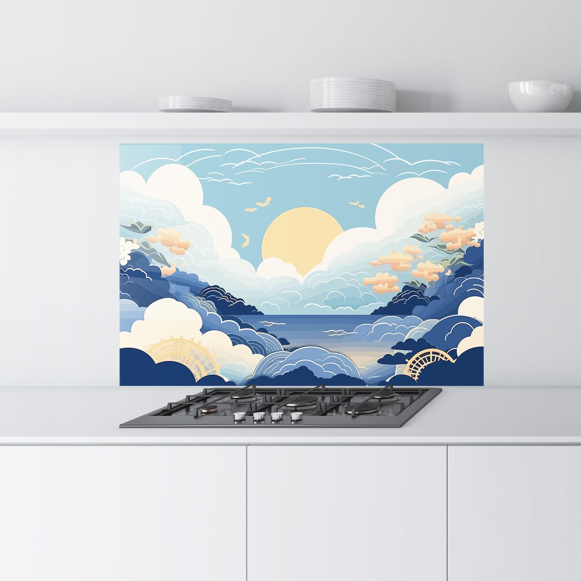 Küchenrückwand Glas Big White Clouds mockup 9