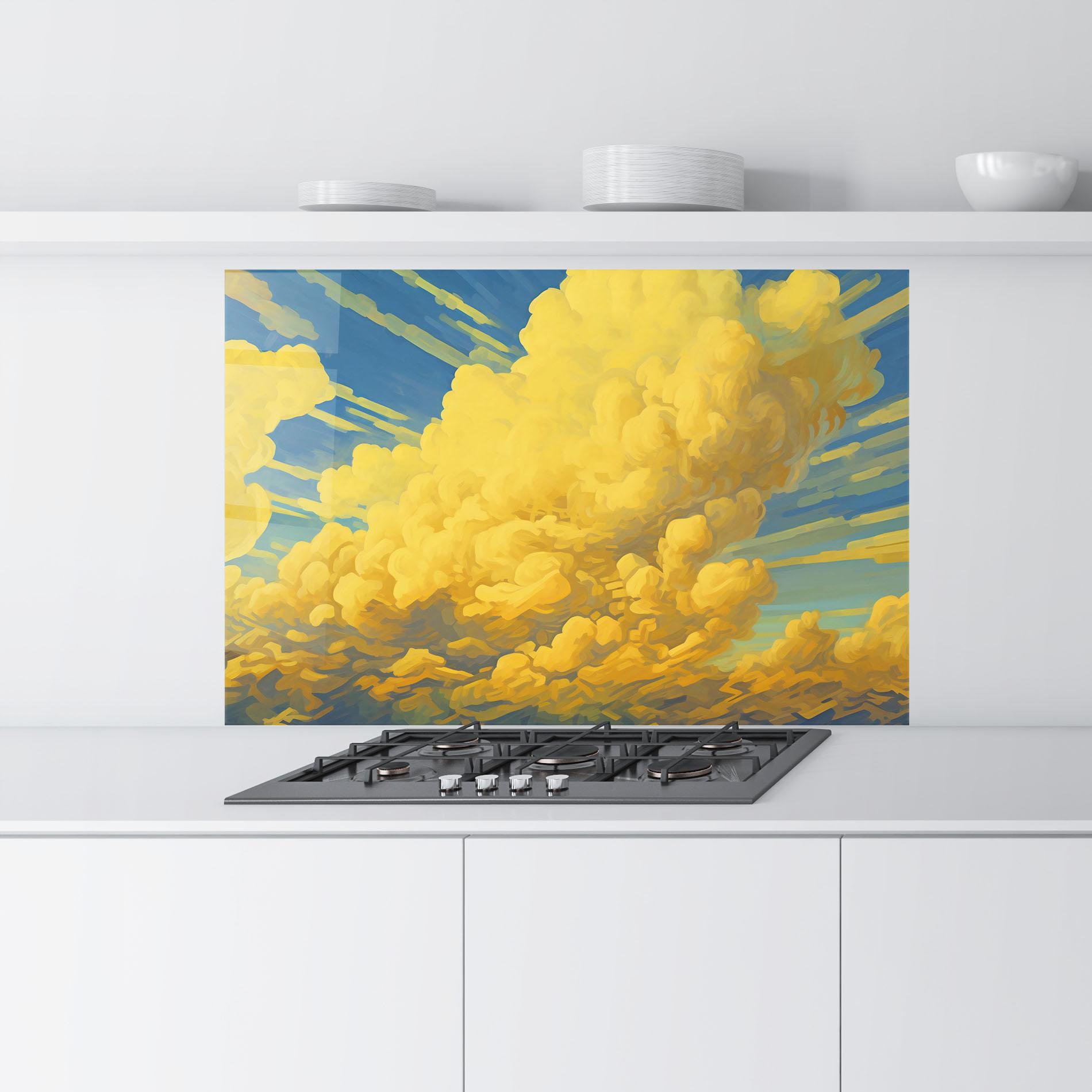 Küchenrückwand Glas Big Yellow Cloud Art mockup 9