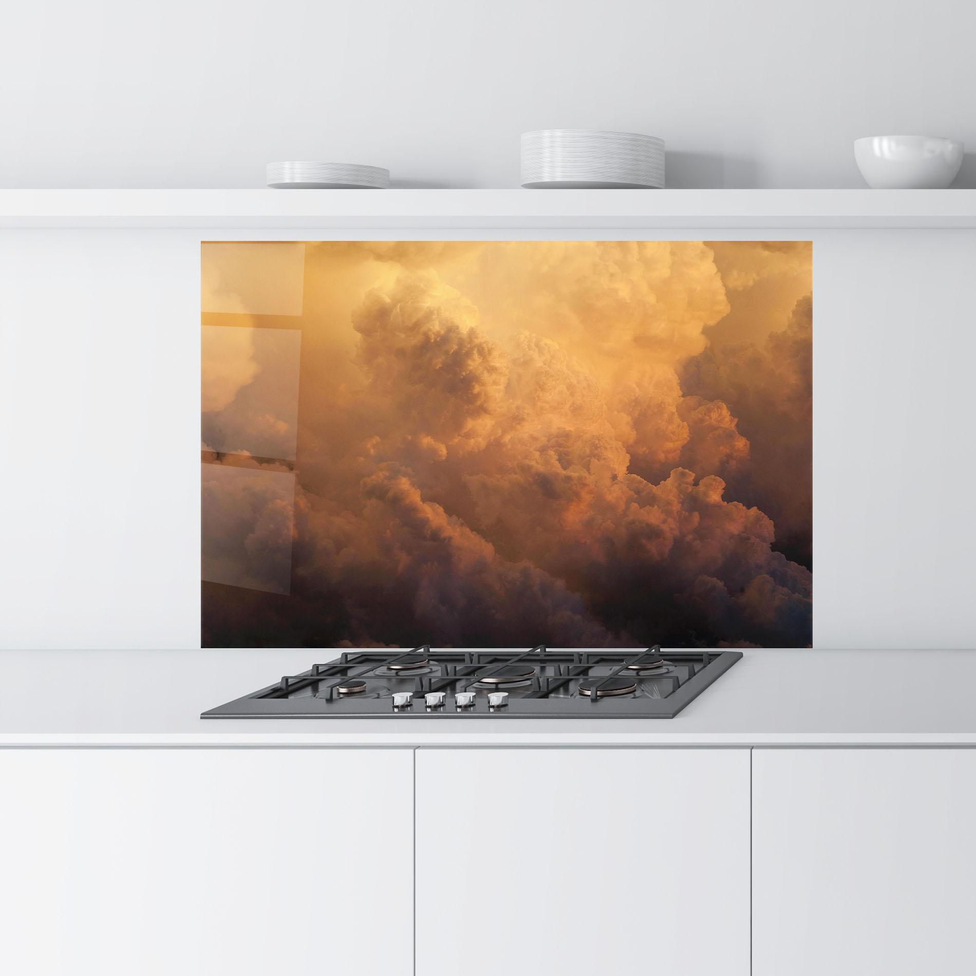 Küchenrückwand Glas Brown Orange Clouds mockup 9