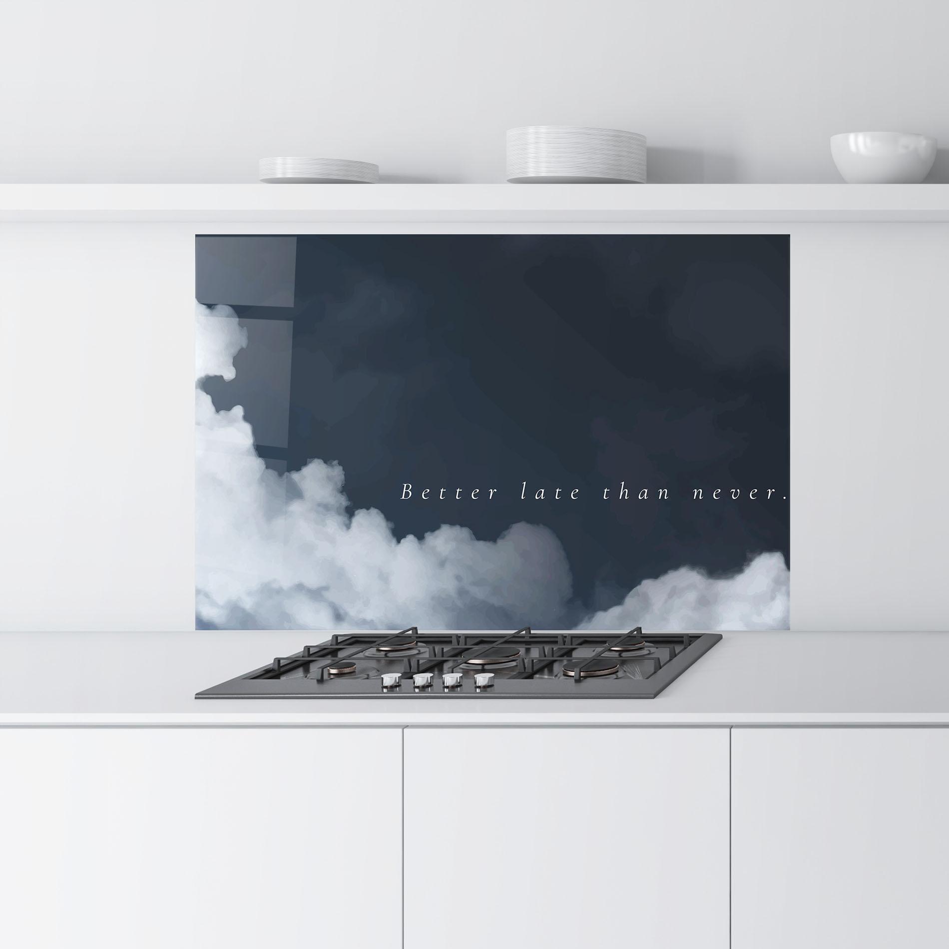 Küchenrückwand Glas Clouds Text Black mockup 9