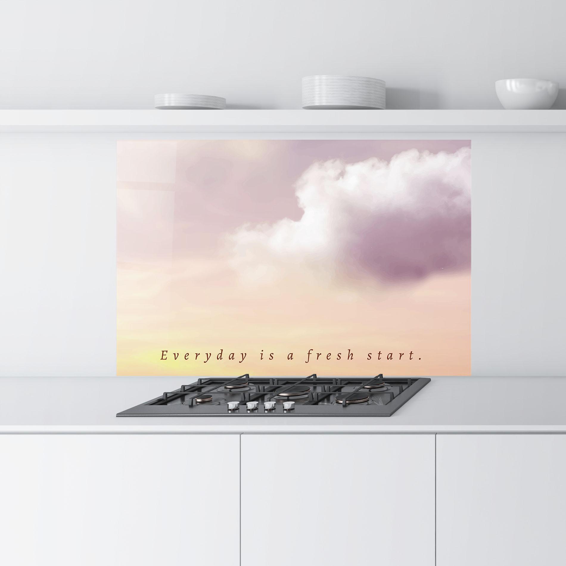Küchenrückwand Glas Clouds Text Cream mockup 9