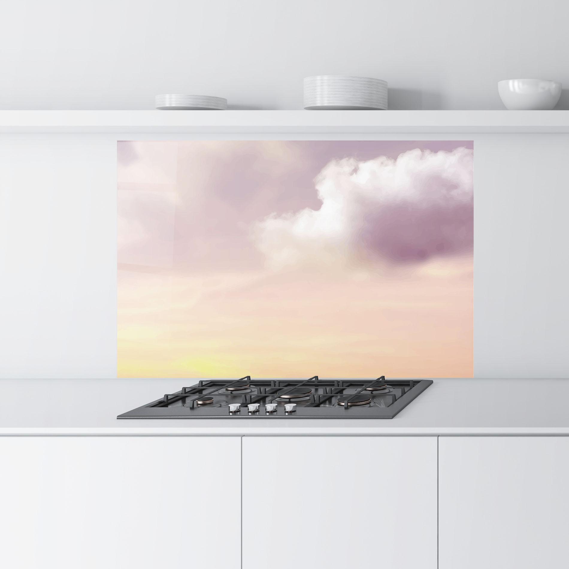 Küchenrückwand Glas Clouds Watercolor Cream mockup 9
