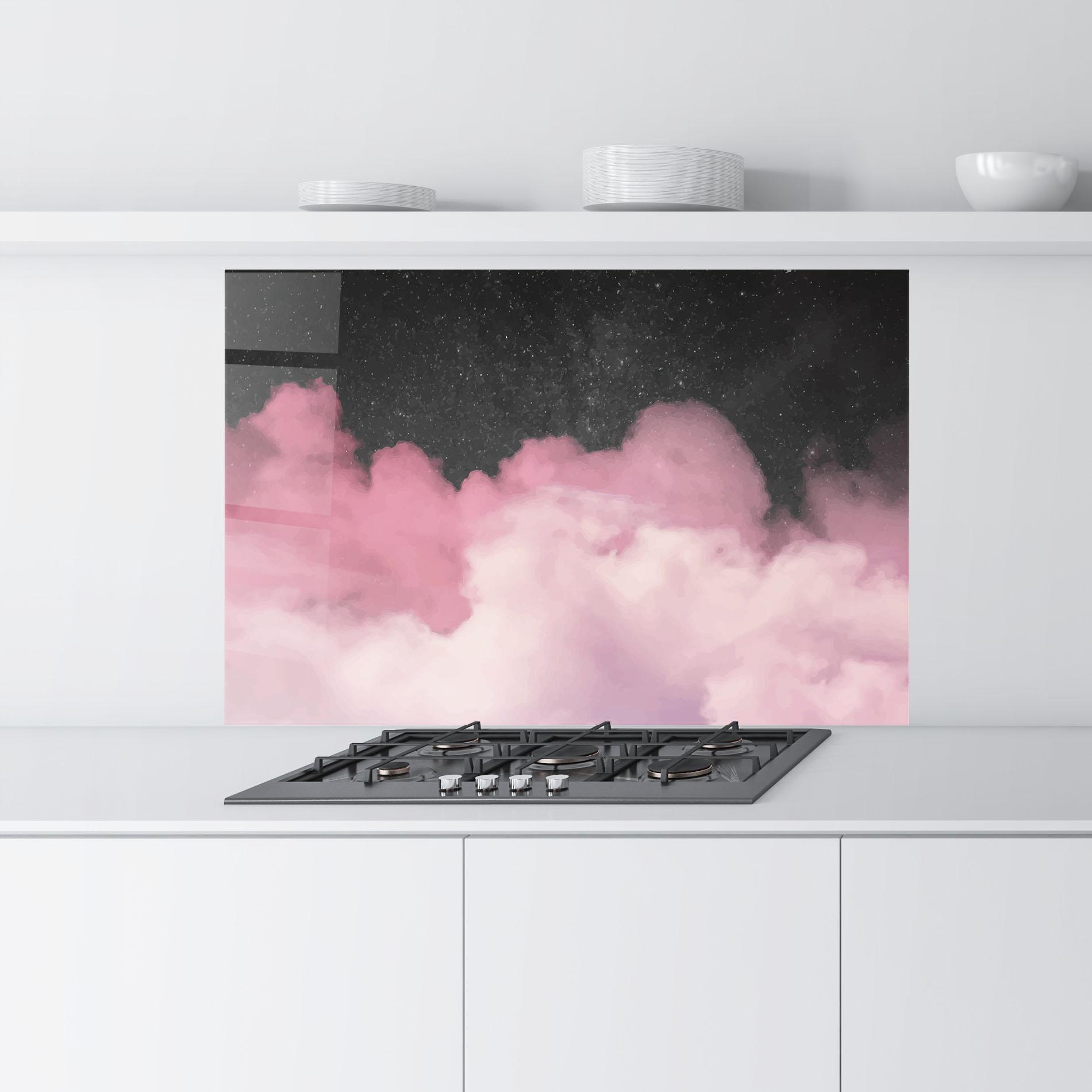 Küchenrückwand Glas Clouds Watercolor Purple mockup 9