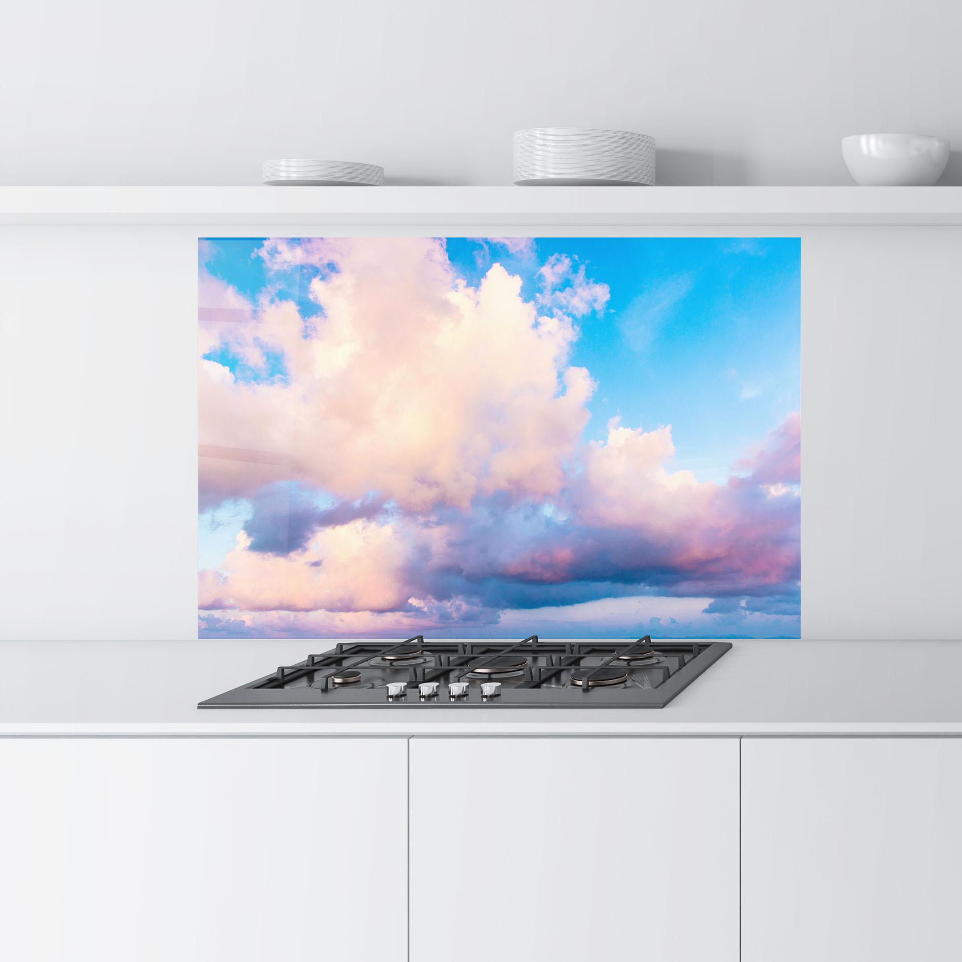 Küchenrückwand Glas Dreamy Pink Clouds mockup 9