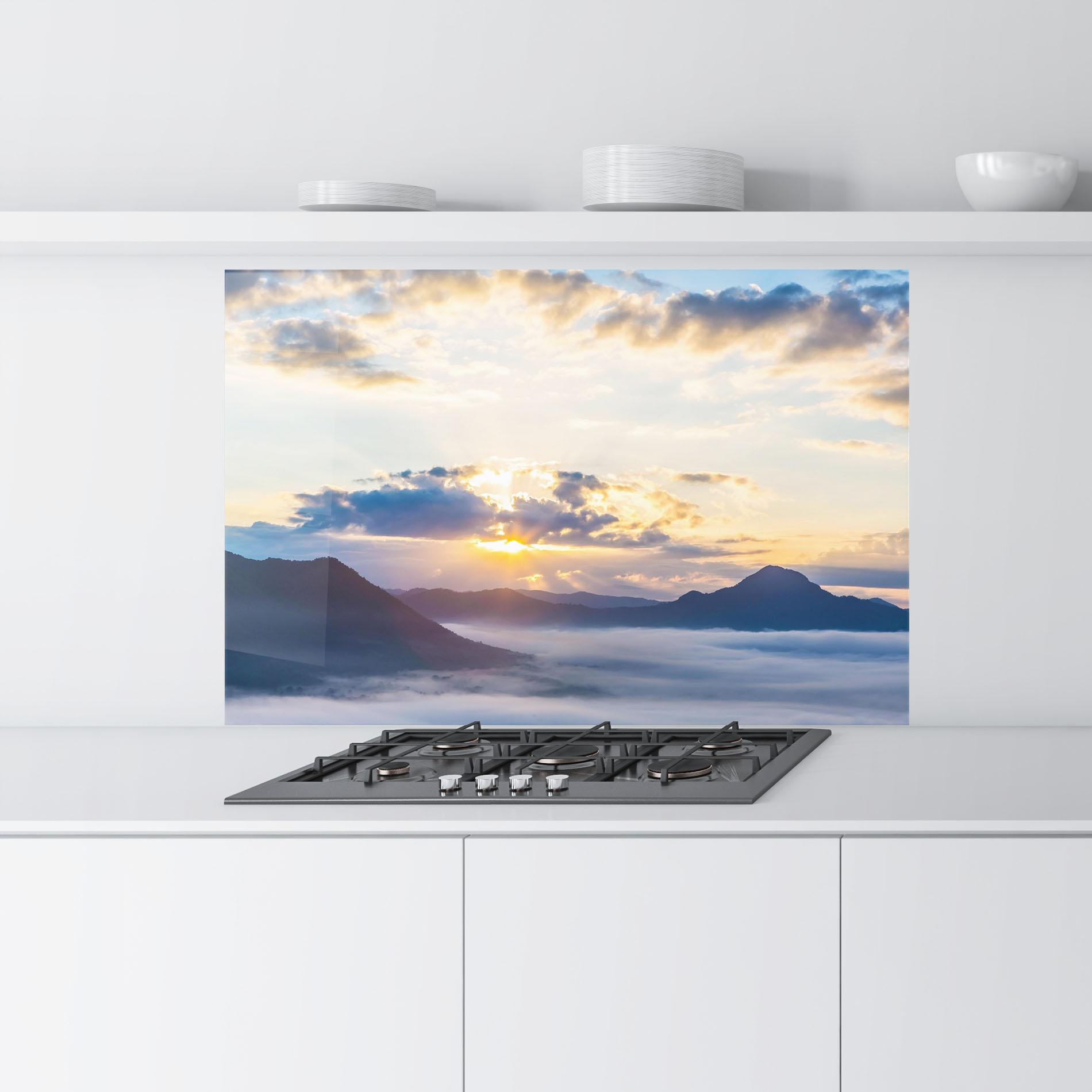 Küchenrückwand Glas Fantastic Clouds mockup 9