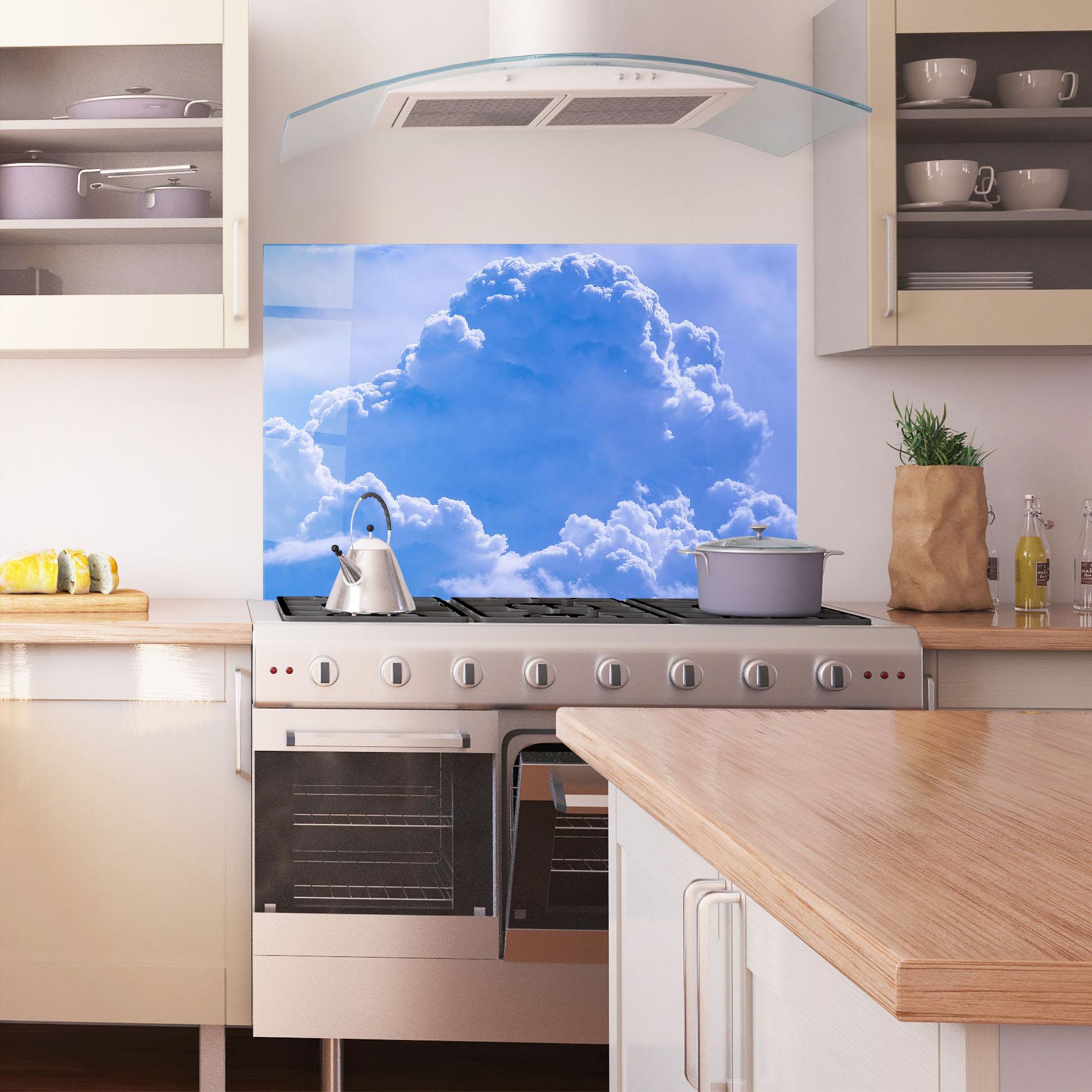 Küchenrückwand Glas Big Blue Cloud mockup 1