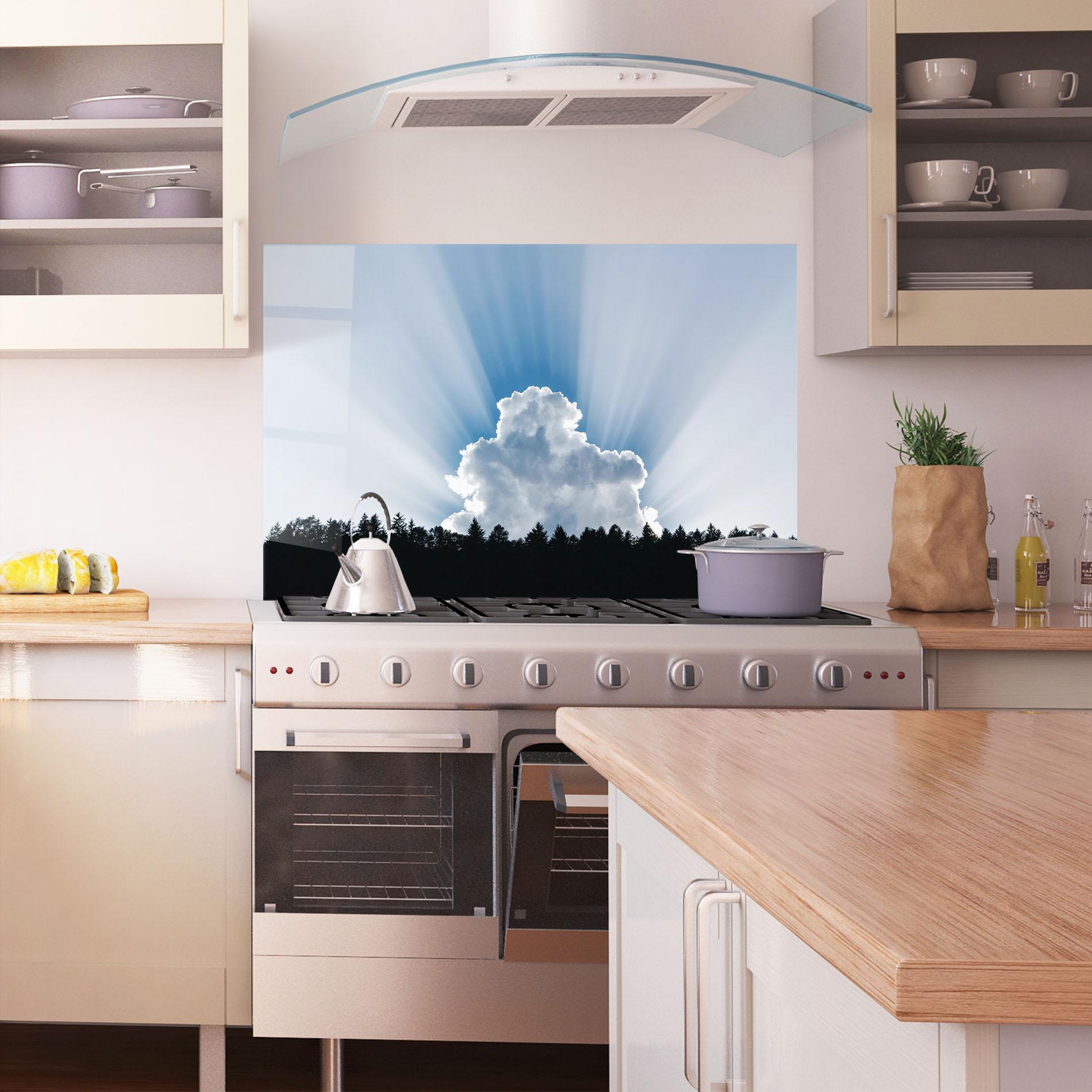 Küchenrückwand Glas Big White Cloud Light mockup 1