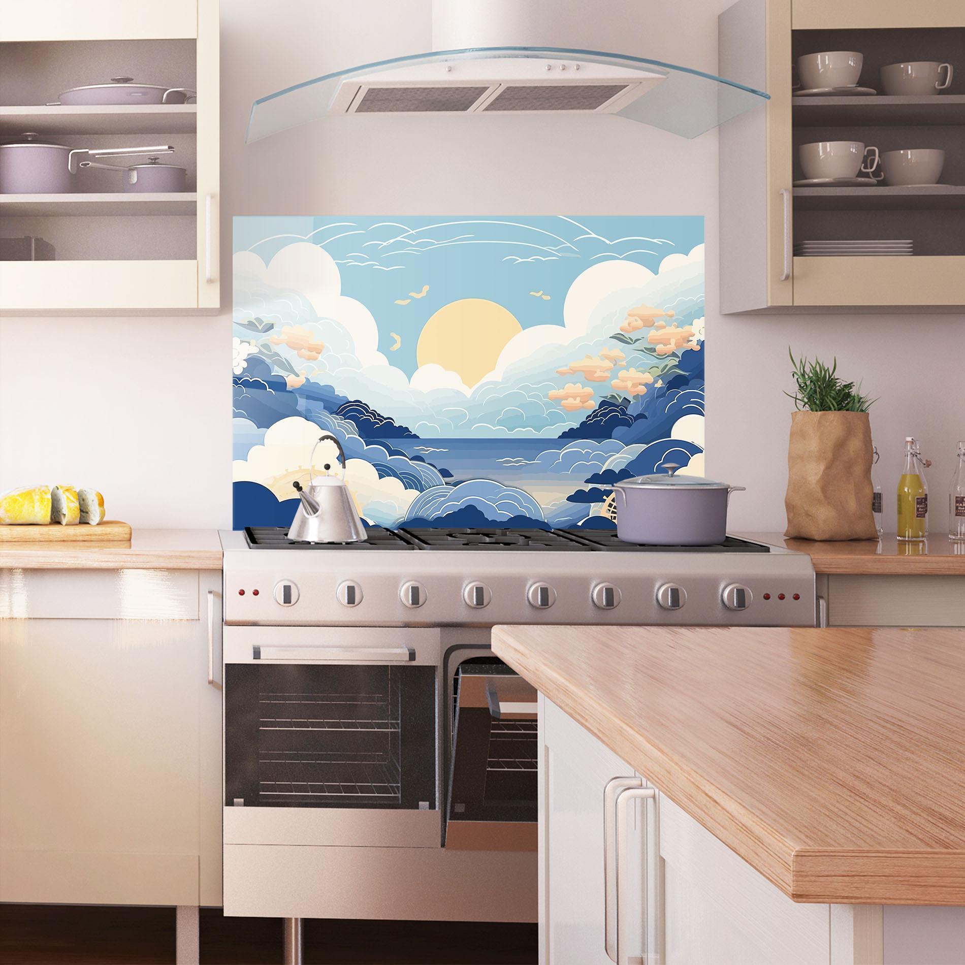 Küchenrückwand Glas Big White Clouds mockup 1