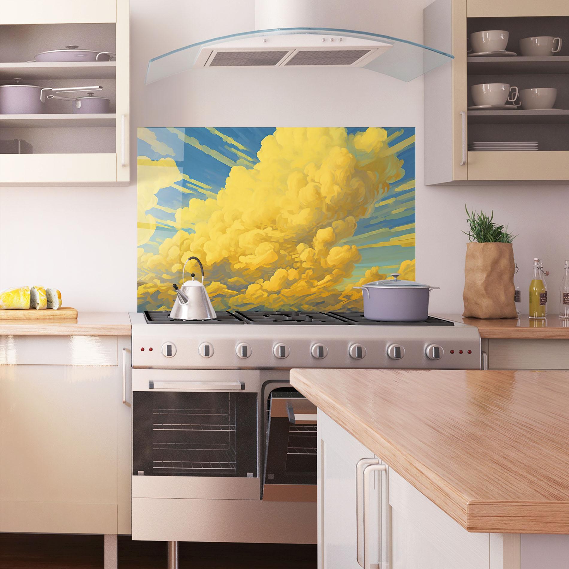 Küchenrückwand Glas Big Yellow Cloud Art mockup 1