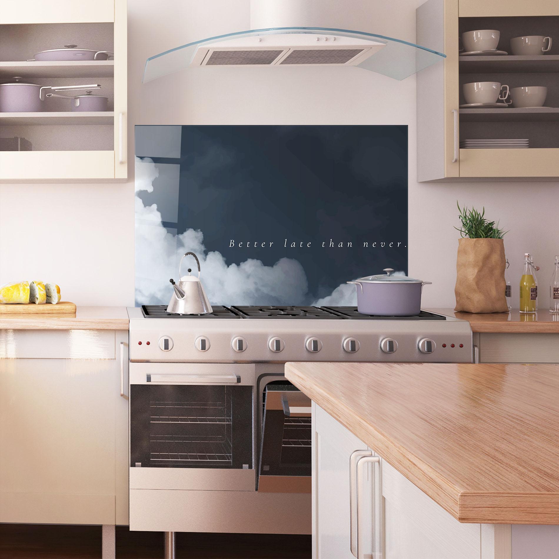 Küchenrückwand Glas Clouds Text Black mockup 1