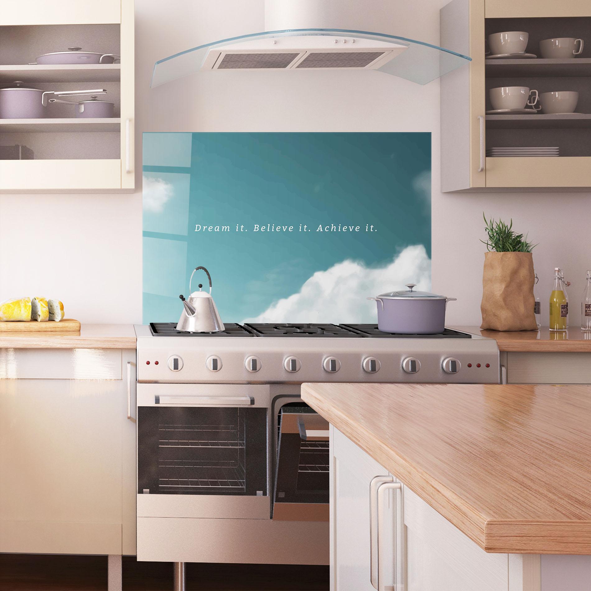 Küchenrückwand Glas Clouds Text Green mockup 1