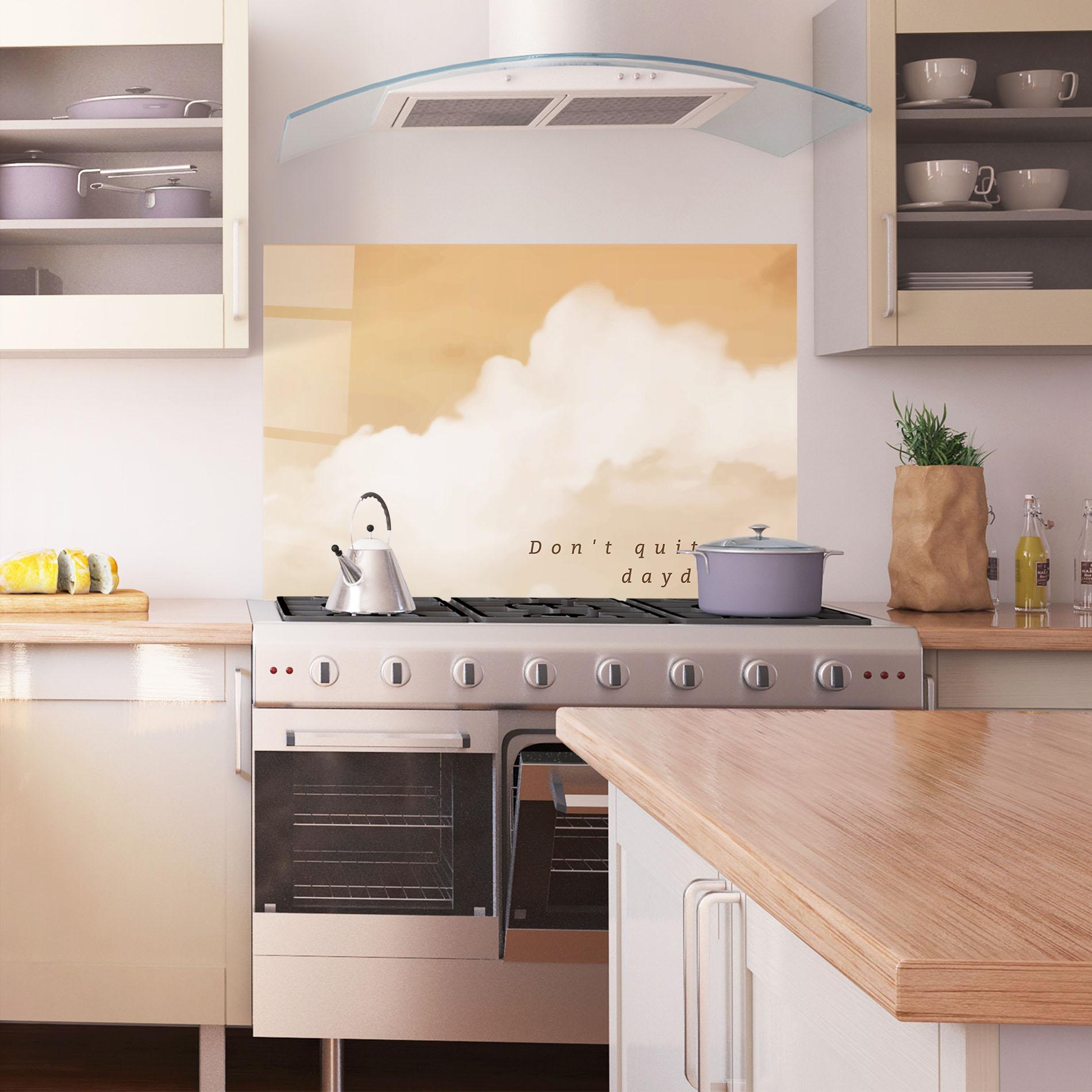 Küchenrückwand Glas Clouds Text mockup 1