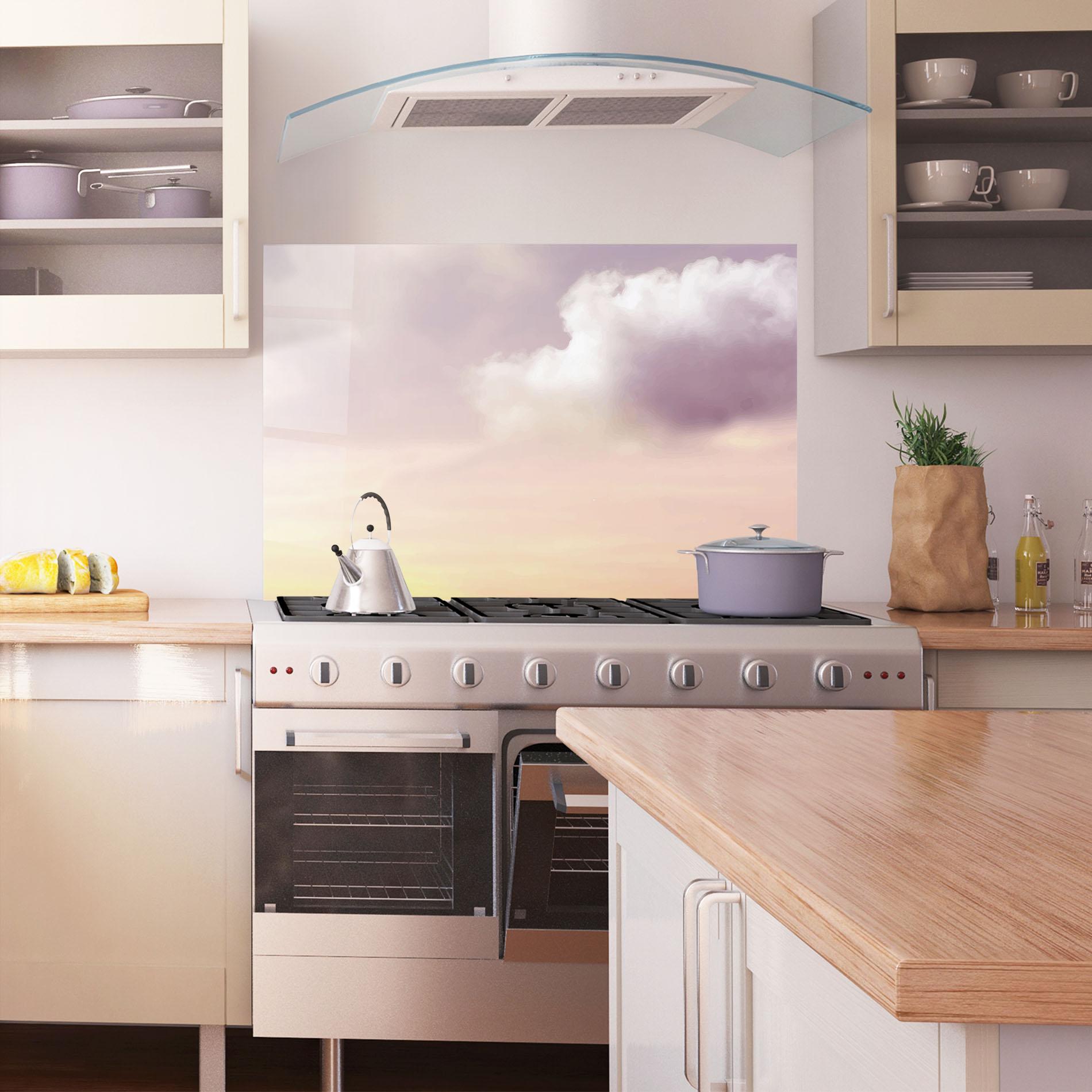 Küchenrückwand Glas Clouds Watercolor Cream mockup 1