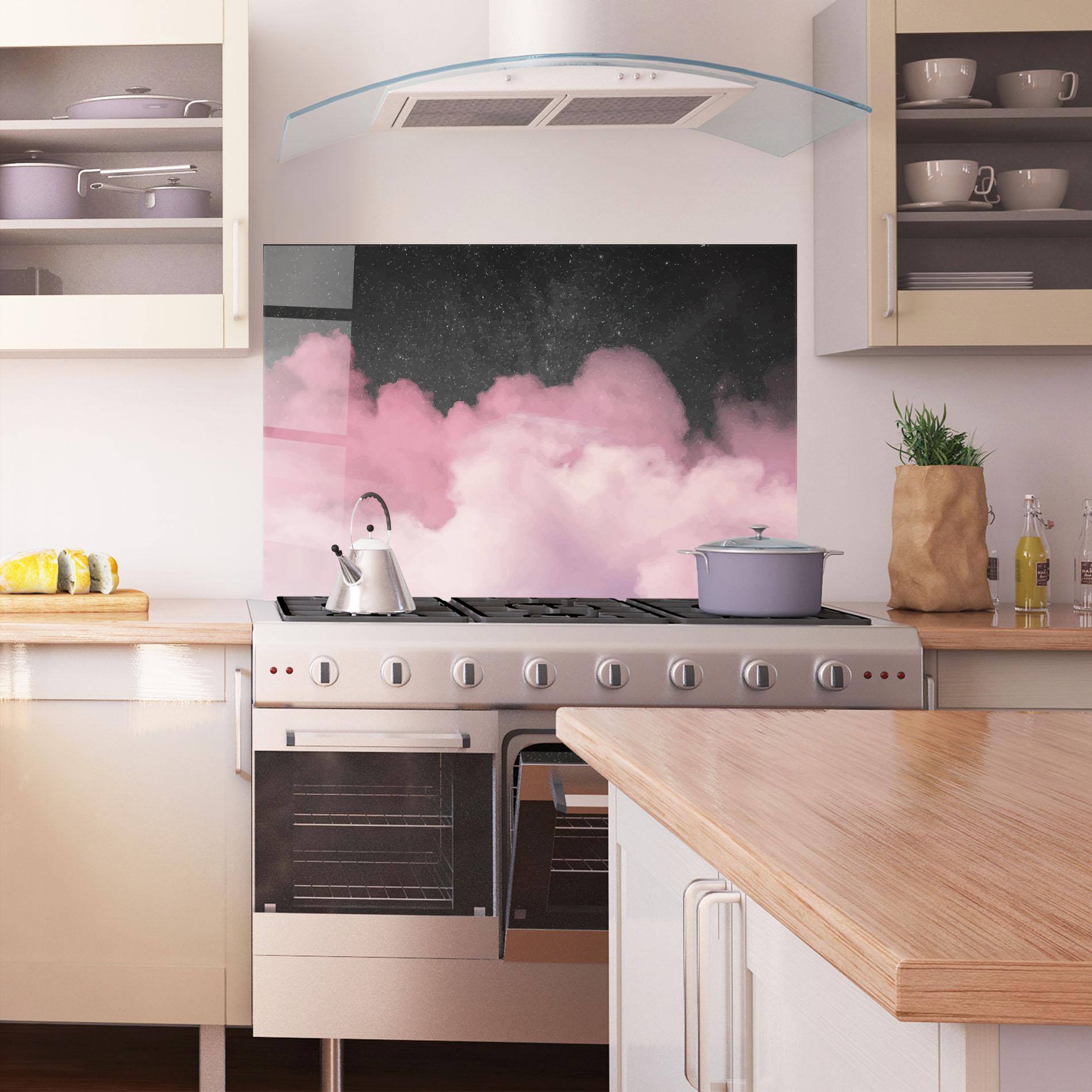 Küchenrückwand Glas Clouds Watercolor Purple mockup 1