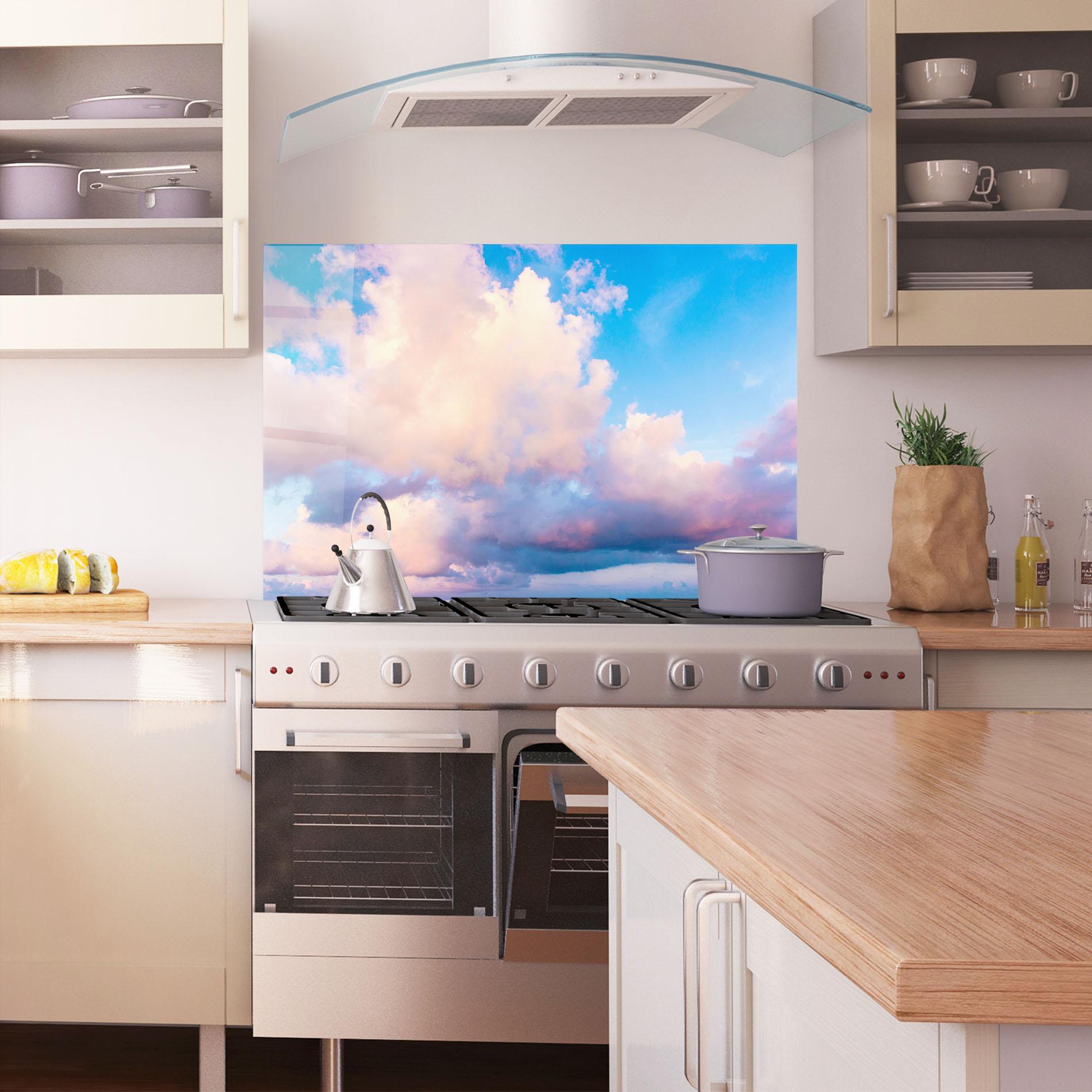 Küchenrückwand Glas Dreamy Pink Clouds mockup 1