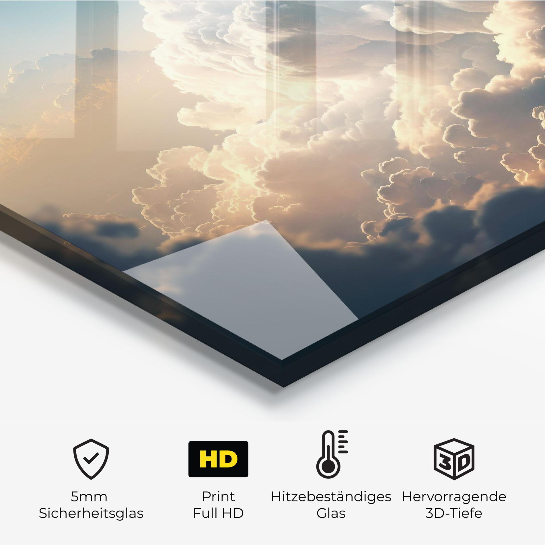 Küchenrückwand Glas Big Puffy Clouds mockup 2