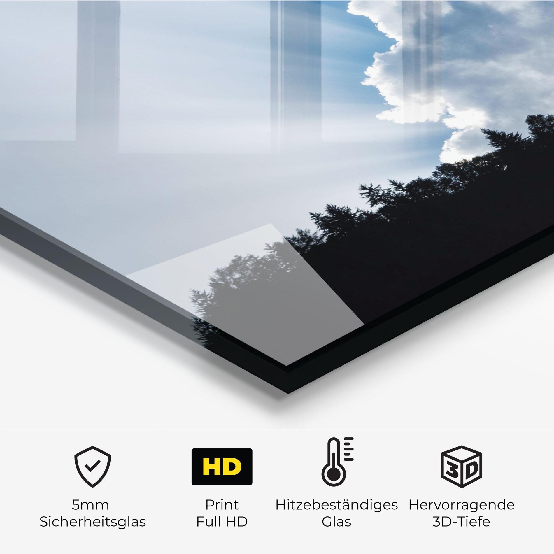 Küchenrückwand Glas Big White Cloud Light mockup 2