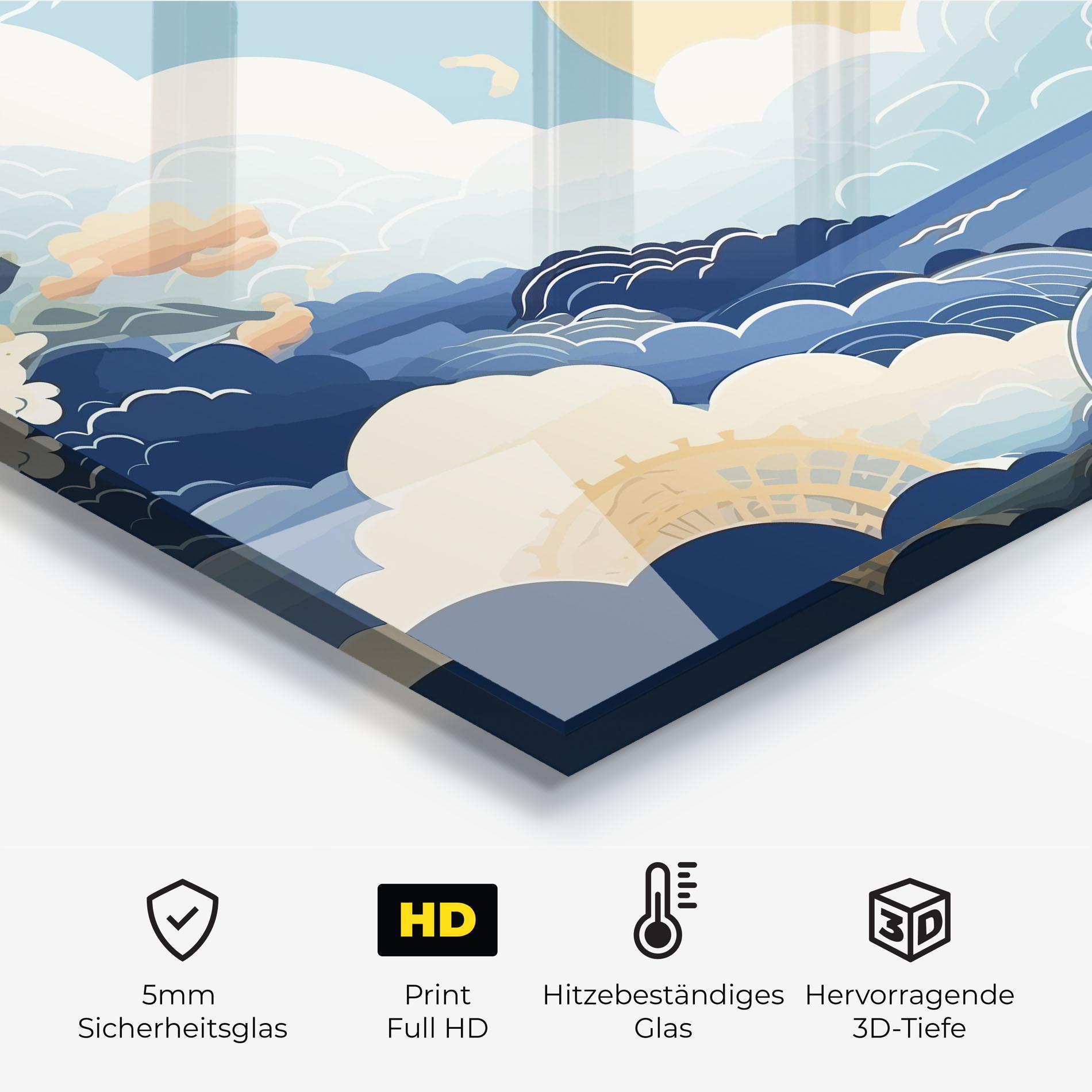 Küchenrückwand Glas Big White Clouds mockup 2