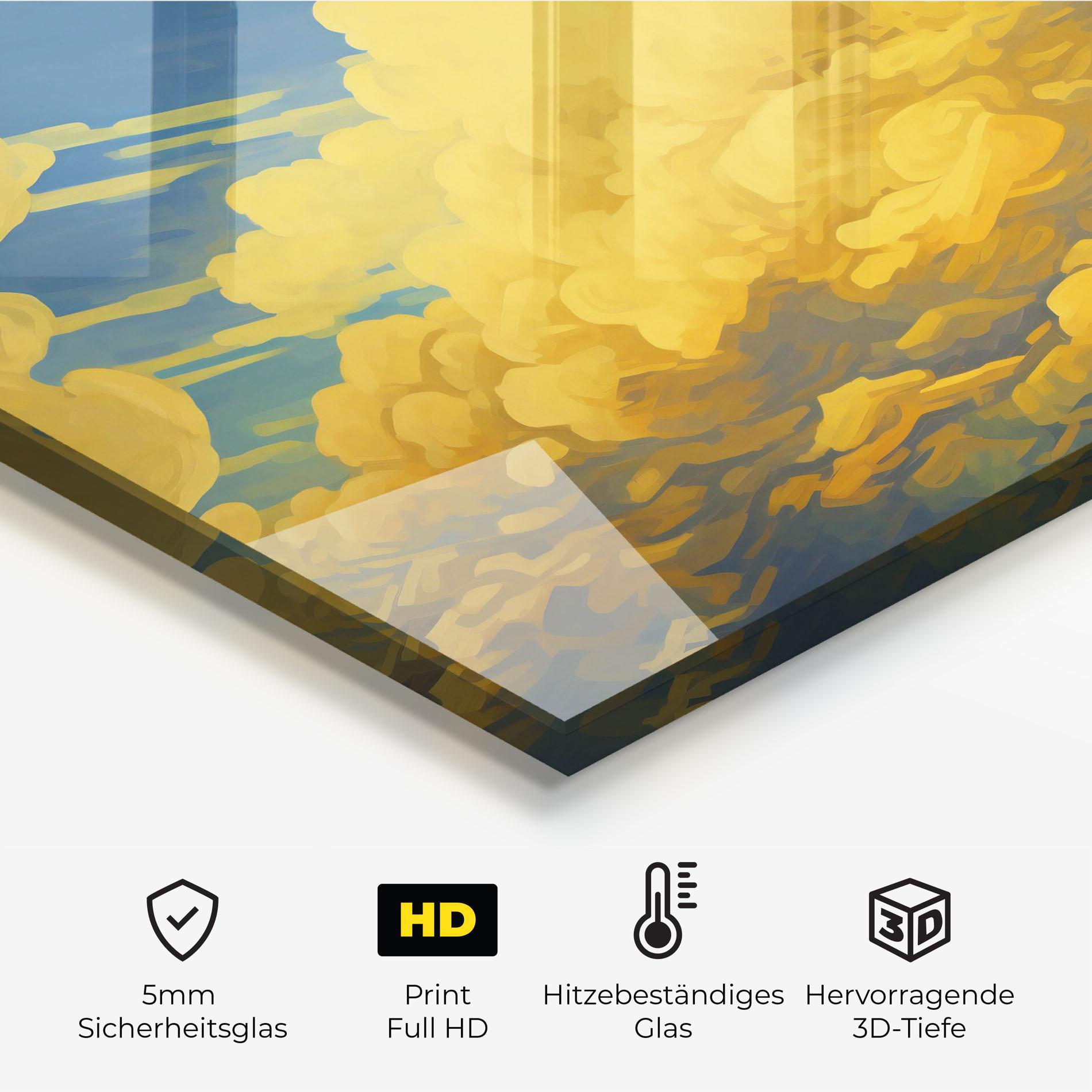 Küchenrückwand Glas Big Yellow Cloud Art mockup 2