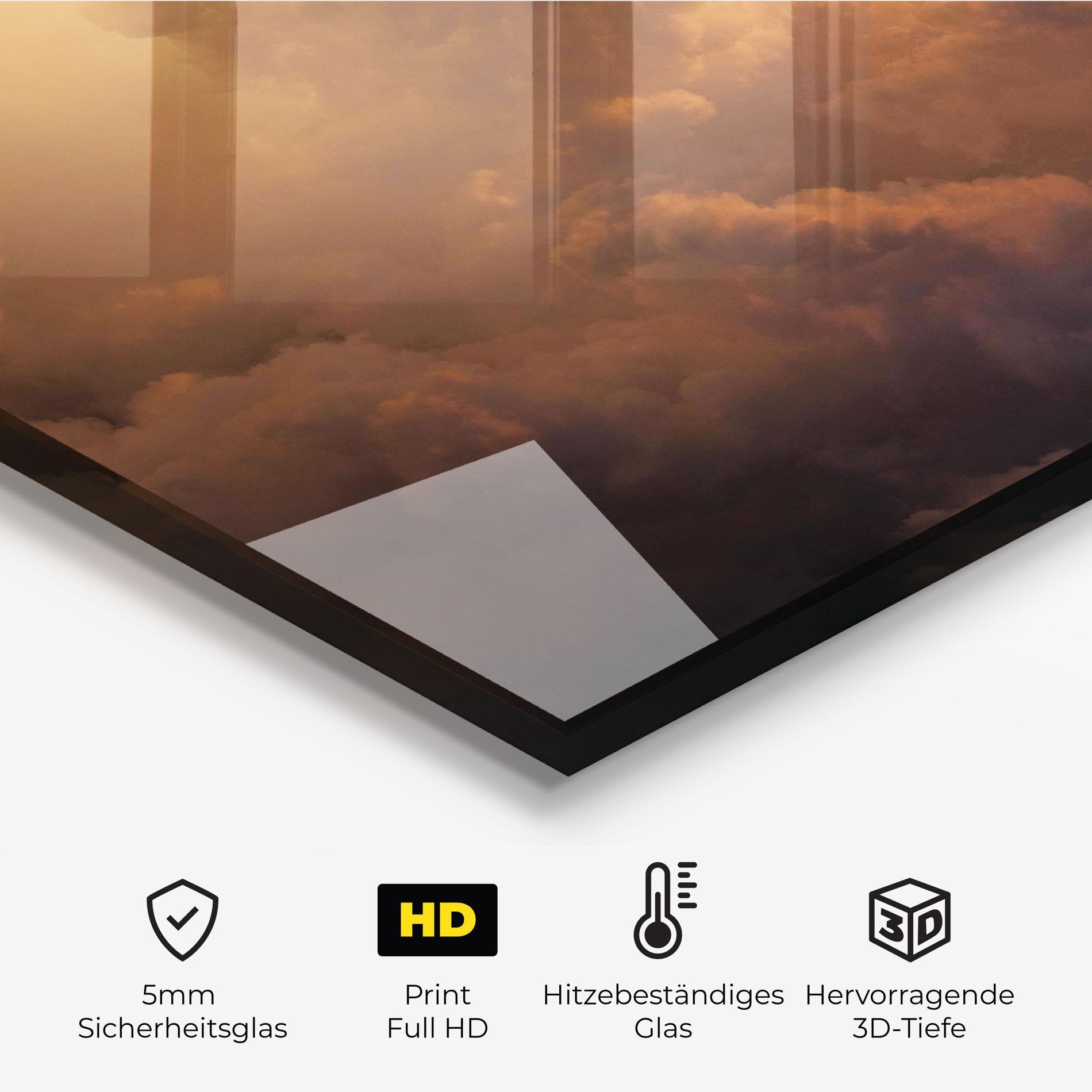 Küchenrückwand Glas Brown Orange Clouds mockup 2