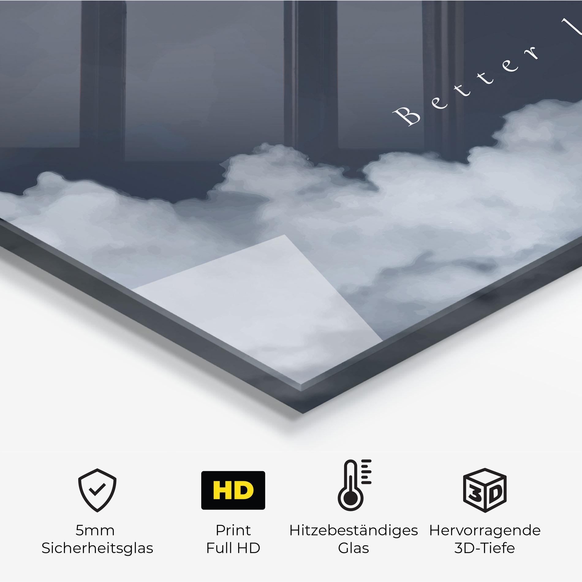 Küchenrückwand Glas Clouds Text Black mockup 2