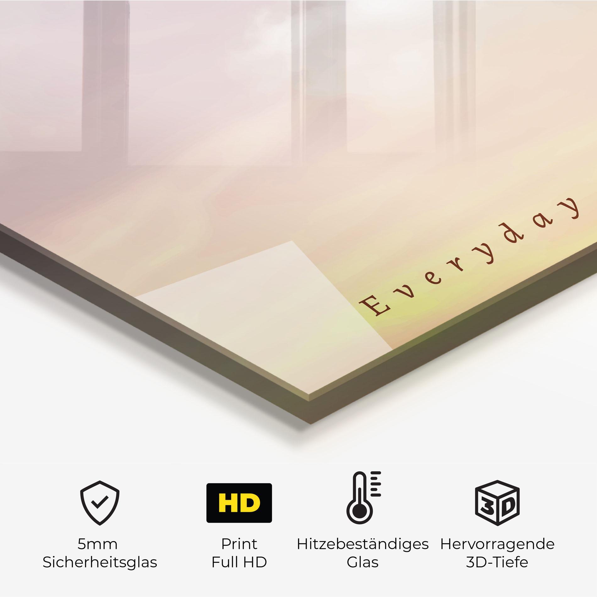 Küchenrückwand Glas Clouds Text Cream mockup 2