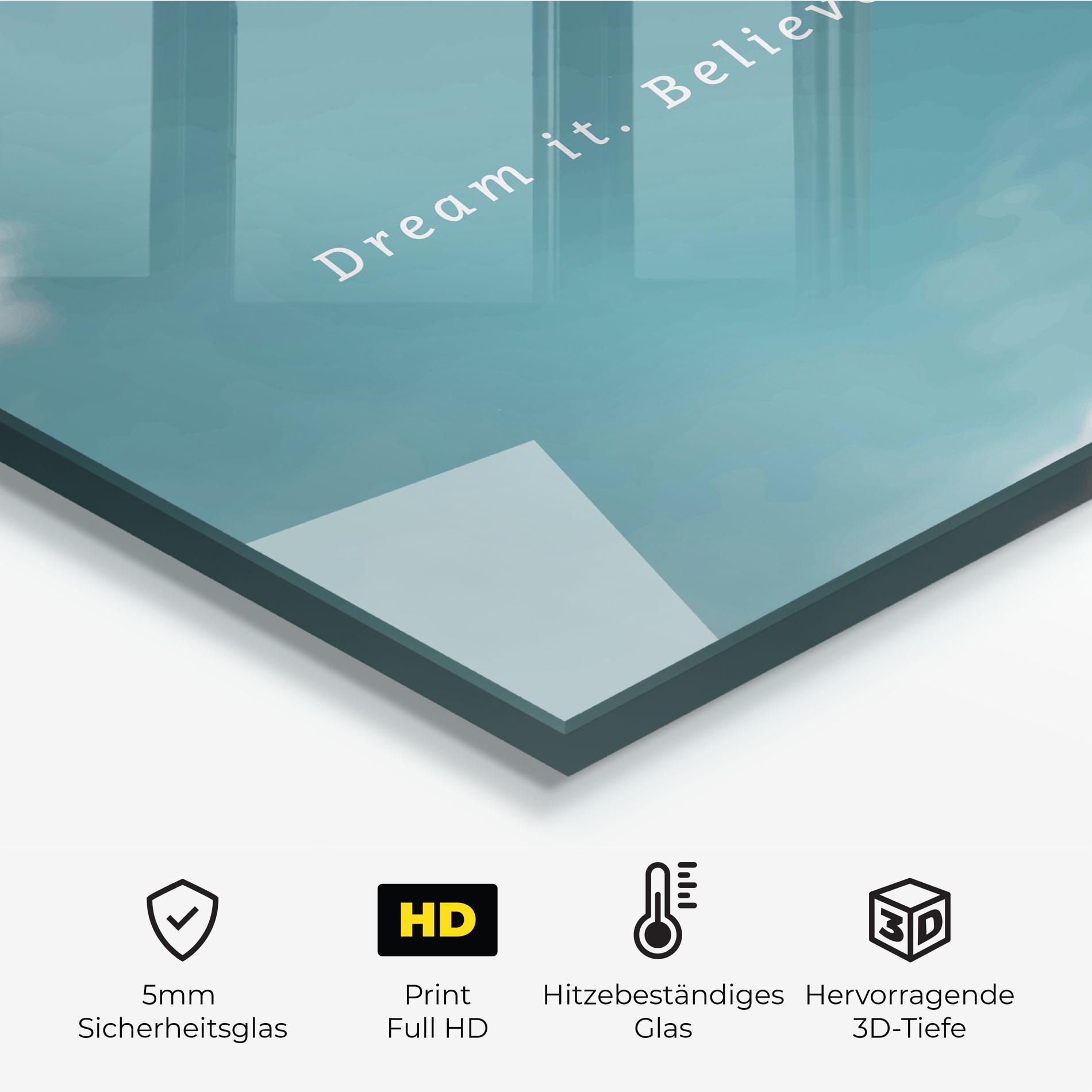 Küchenrückwand Glas Clouds Text Green mockup 2