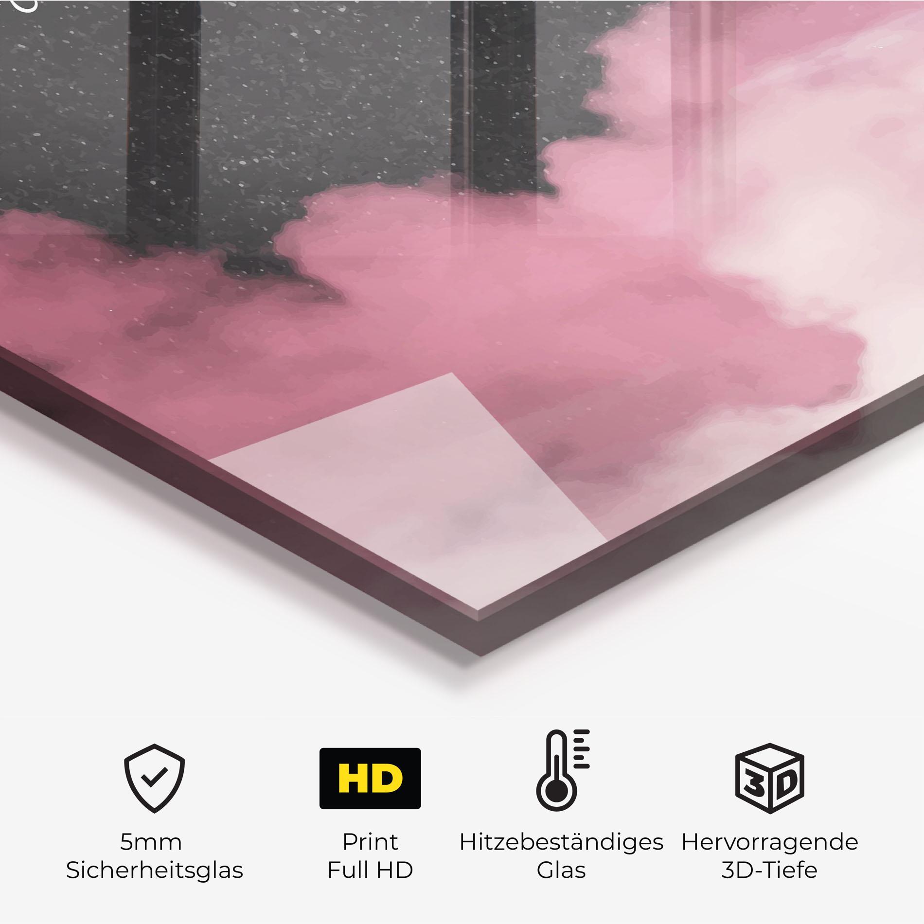 Küchenrückwand Glas Clouds Text Pink mockup 2