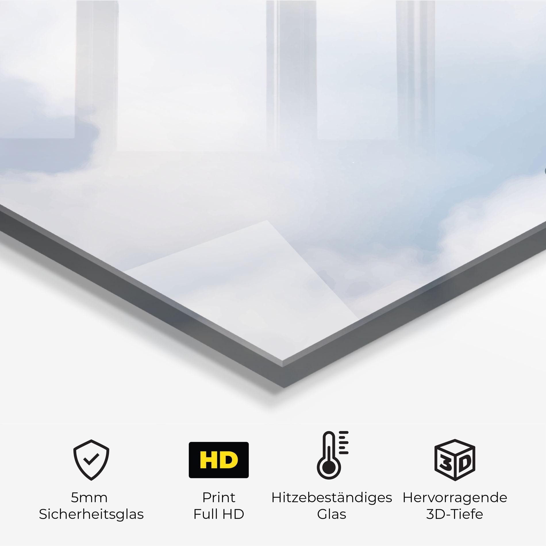 Küchenrückwand Glas Clouds Text White mockup 2