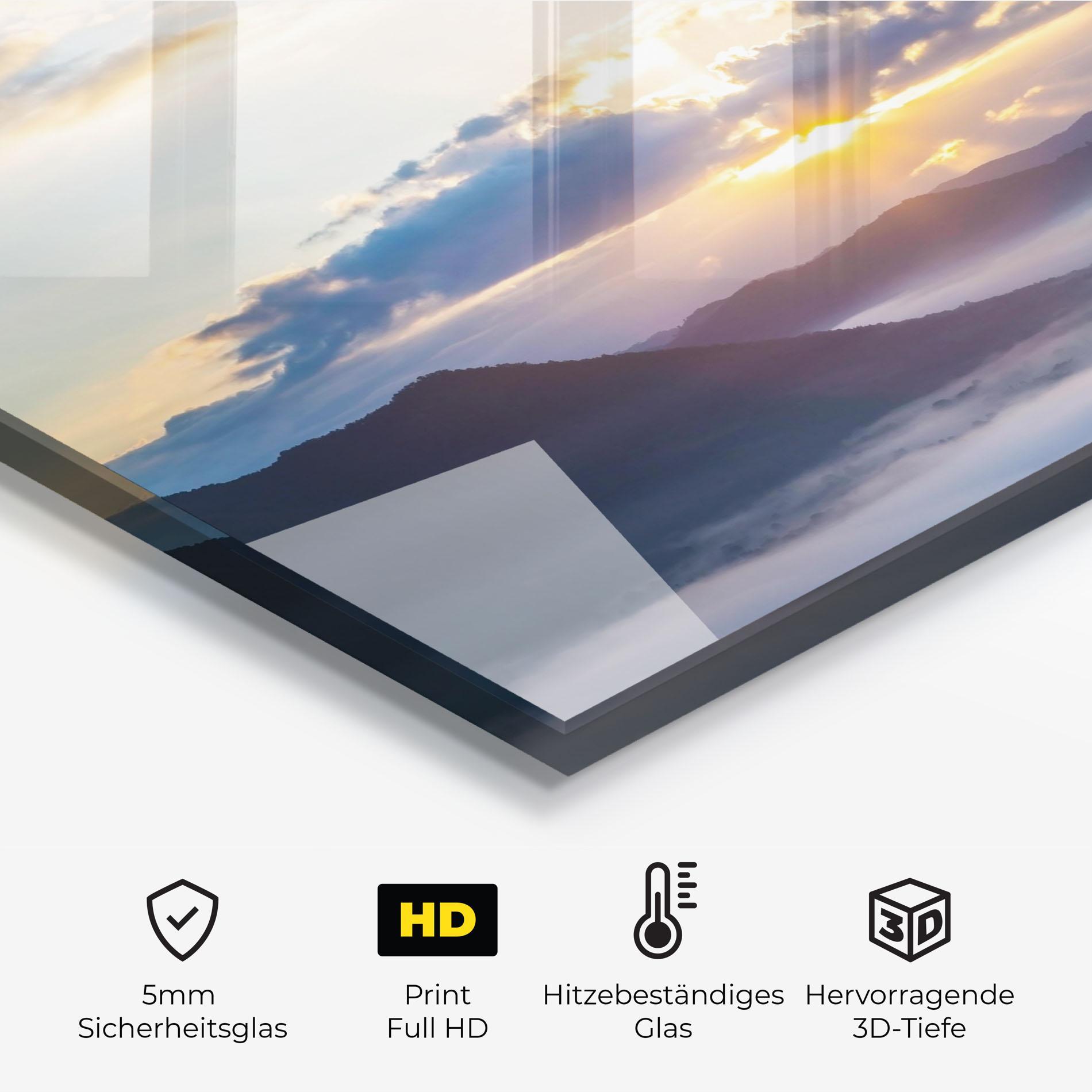 Küchenrückwand Glas Fantastic Clouds mockup 2