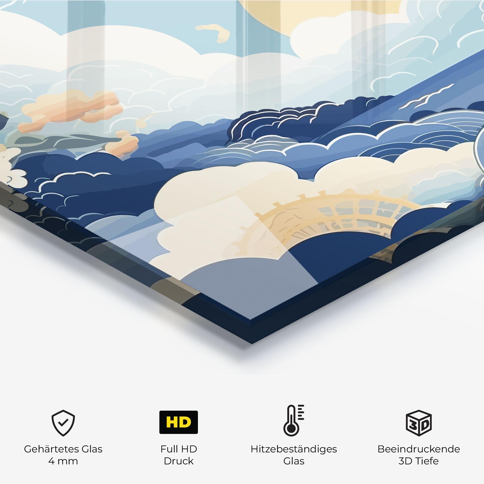 Küchenrückwand Glas Big White Clouds mockup 2