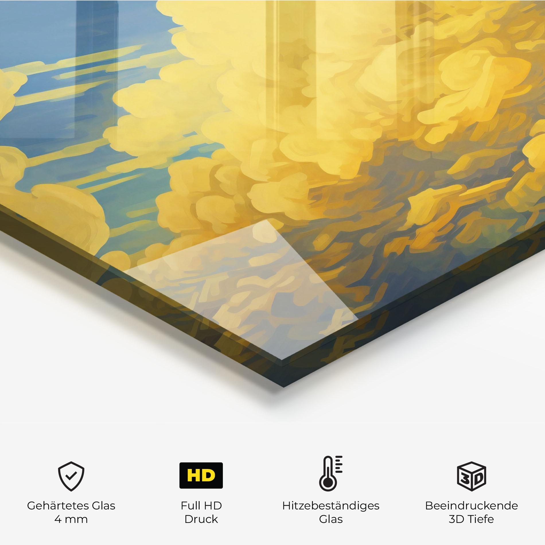 Küchenrückwand Glas Big Yellow Cloud Art mockup 2