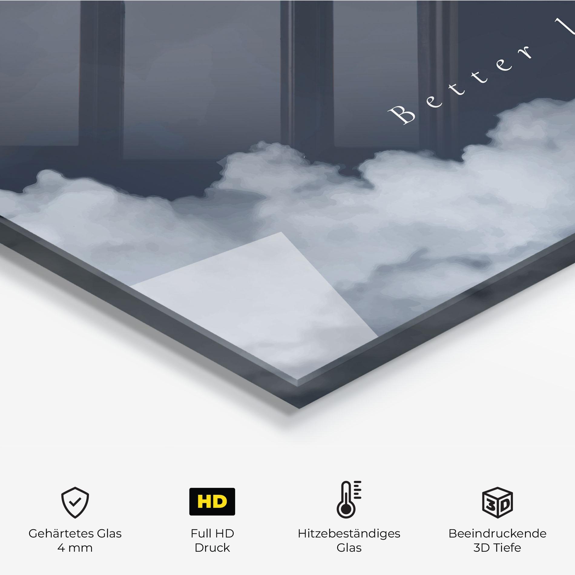 Küchenrückwand Glas Clouds Text Black mockup 2
